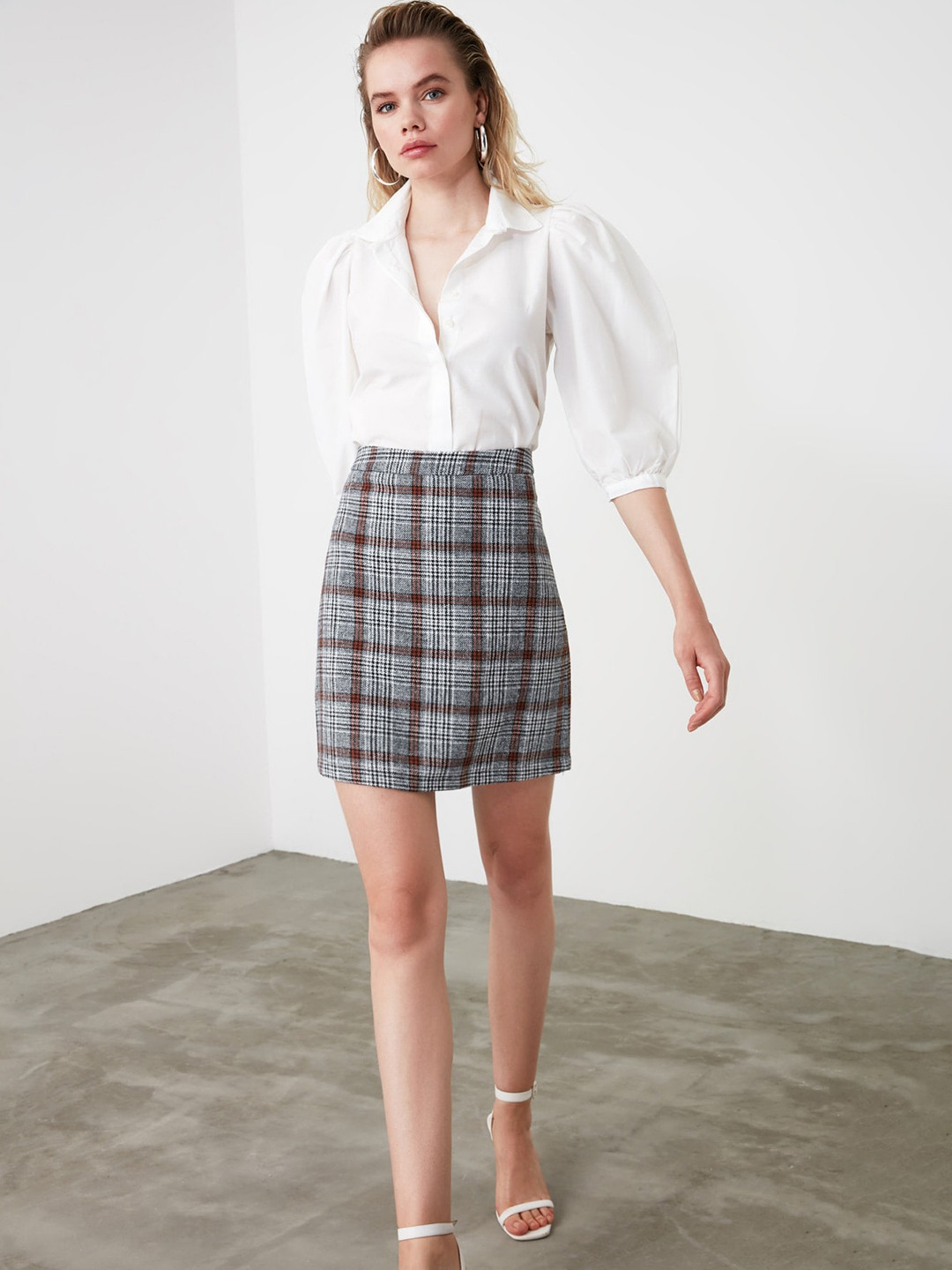 Trendyol Checked A-Line Mini Skirt