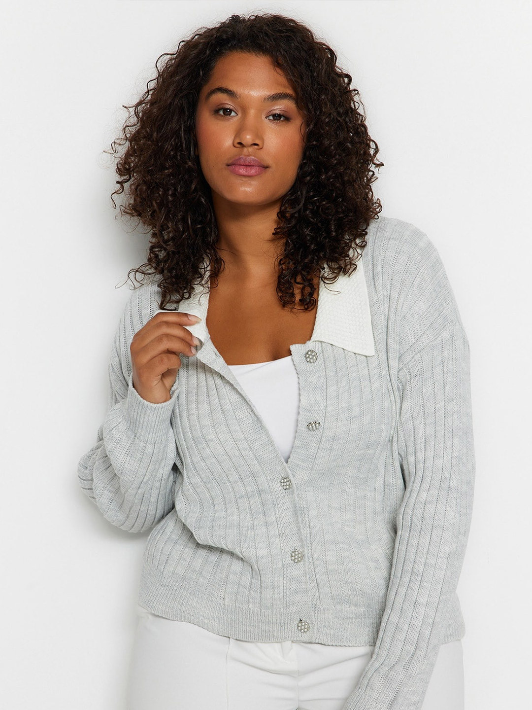 Trendyol Striped Pure Acrylic Cardigan