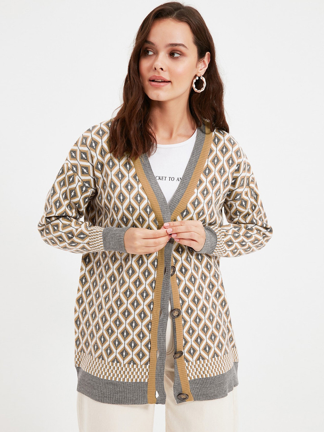 Trendyol Checked Ribbed Cardigan