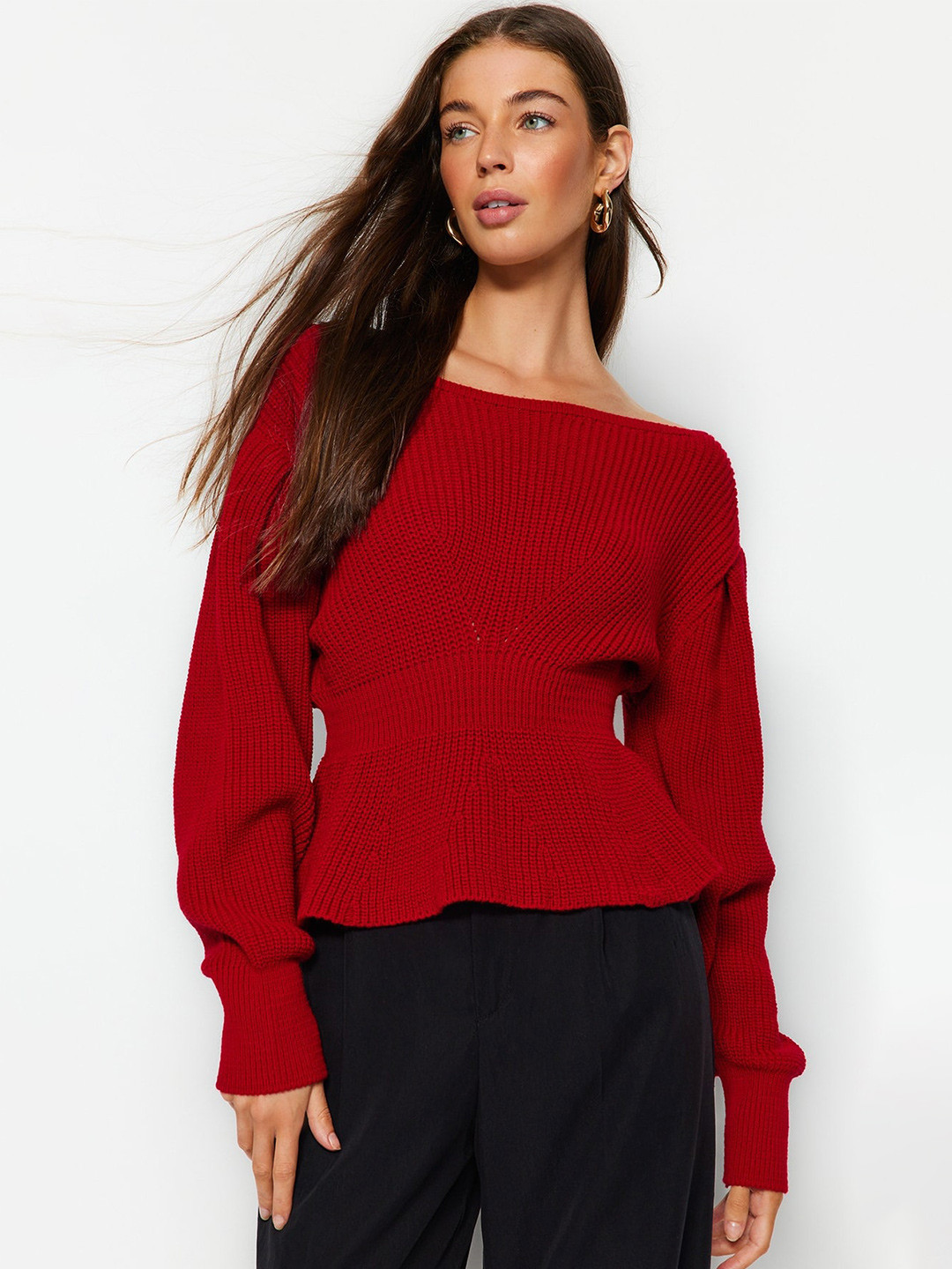 Trendyol Ribbed Boat Neck Acrylic Pullover