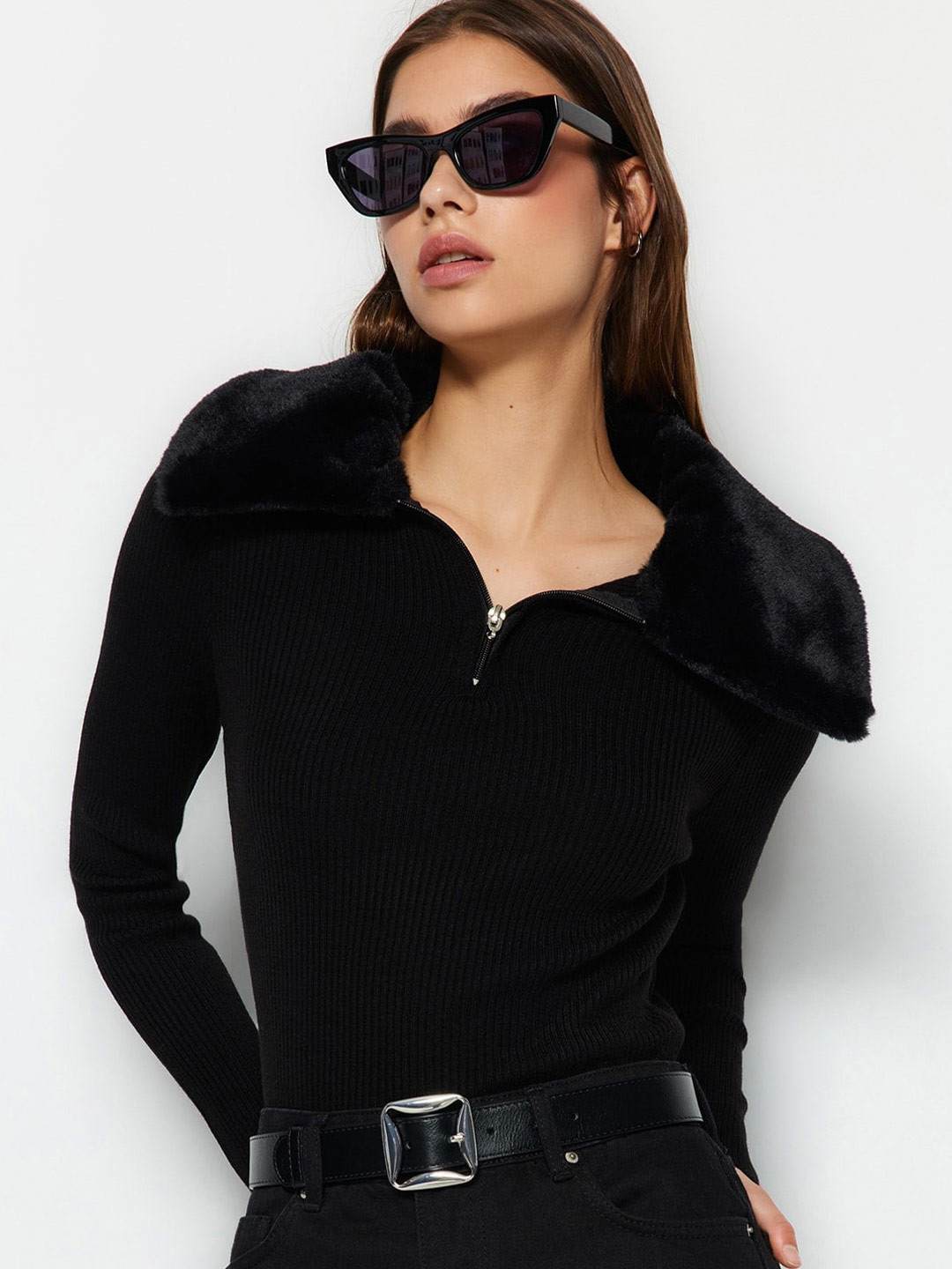 Trendyol Ribbed Acrylic Half Zipper Pullover