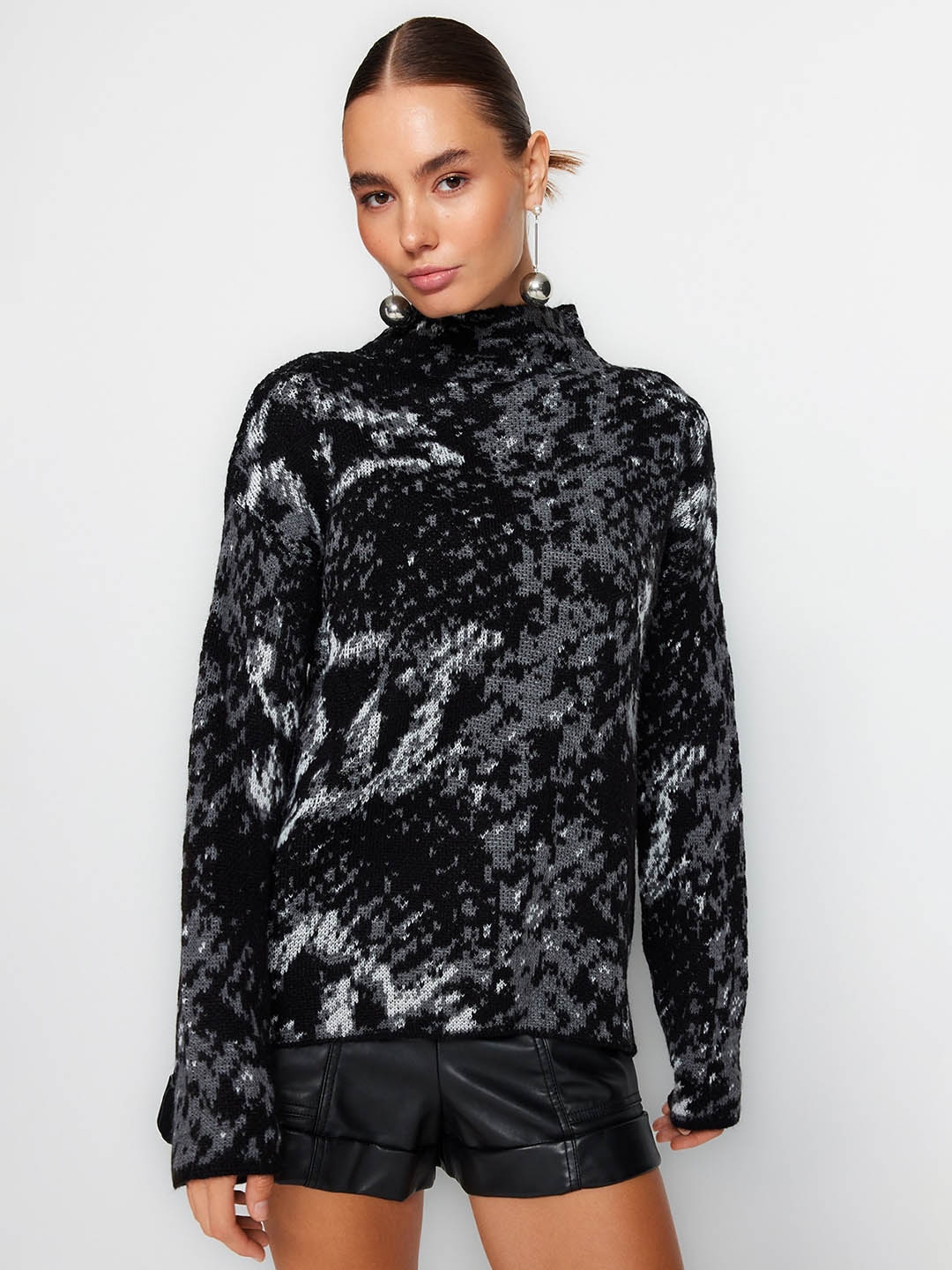 Buy Trendyol Abstract Printed Turtle Neck Acrylic Pullover