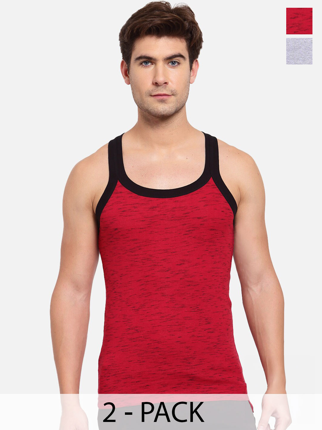 SPORTO Pack Of 2 Cotton Sleeveless Innerwear Vests SP-VE-111-RED-GR-2P-S