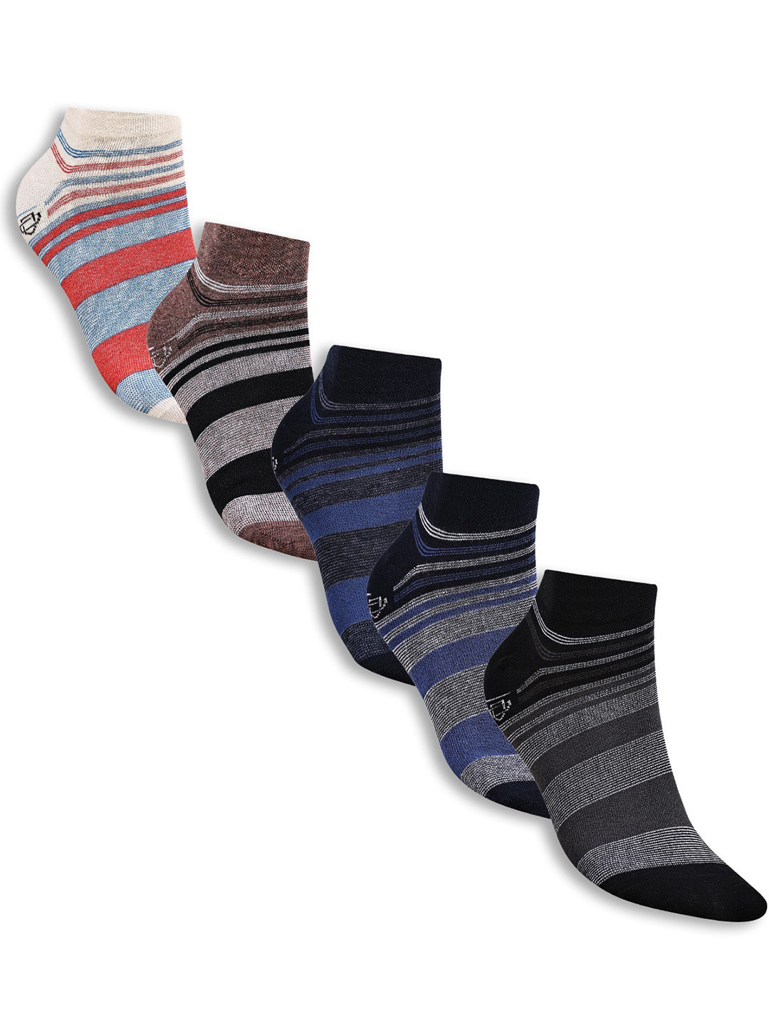Dollar Socks Men Set Of 5 Assorted Striped Cotton AnkleLength Socks