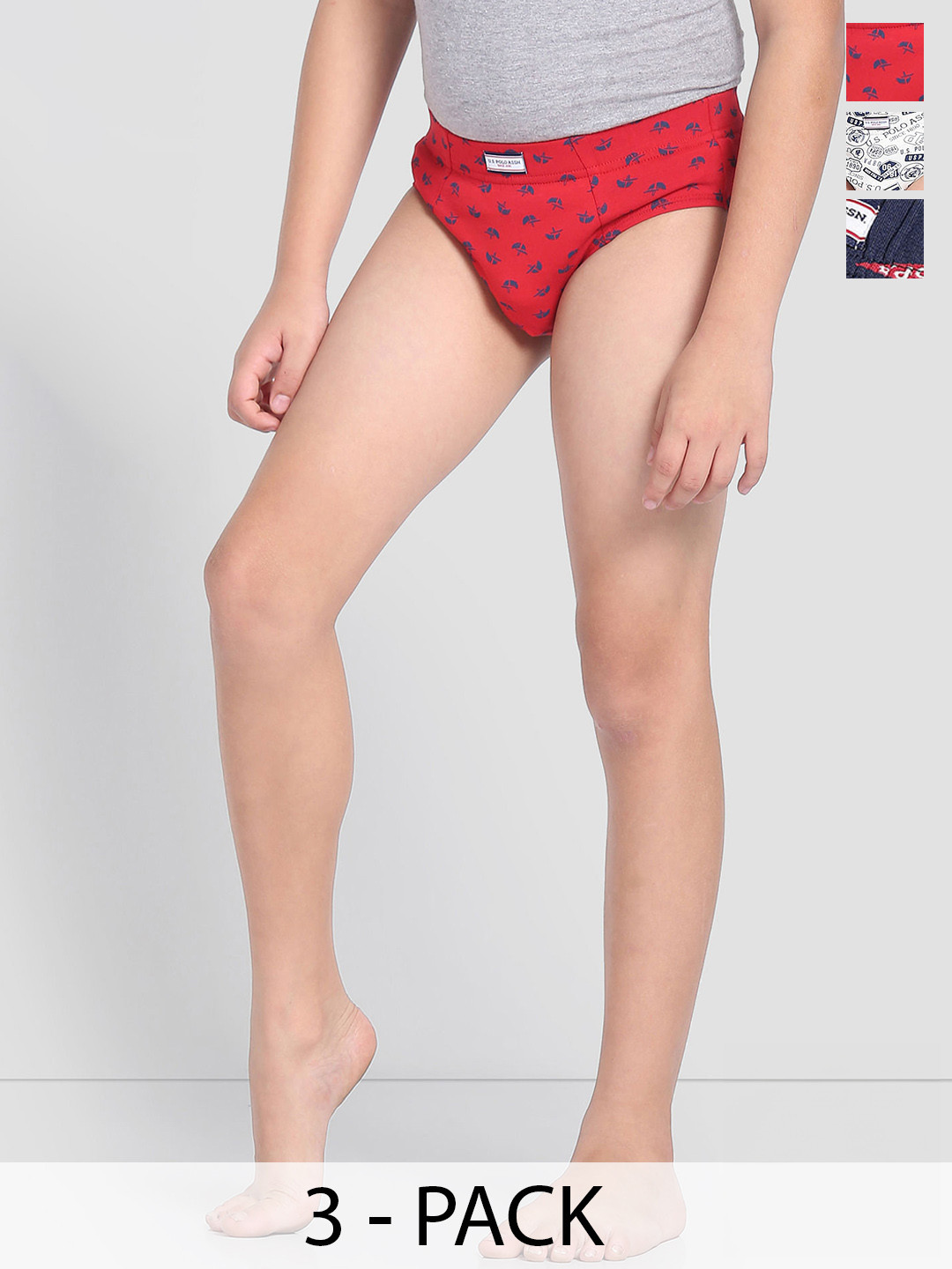 U.S. Polo Assn. Boys Pack Of 3 Mid Rise Cotton Spandex Briefs OKB01-NRB-P3