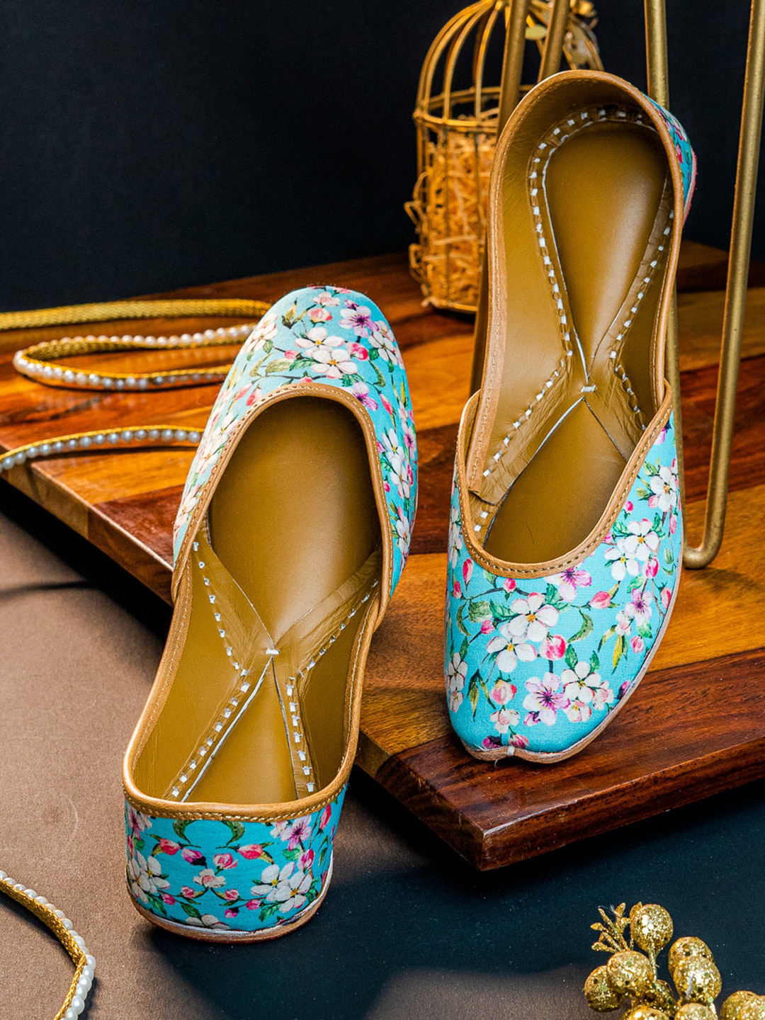 Anouk Blue Floral Printed Ethnic Fabric Mojaris