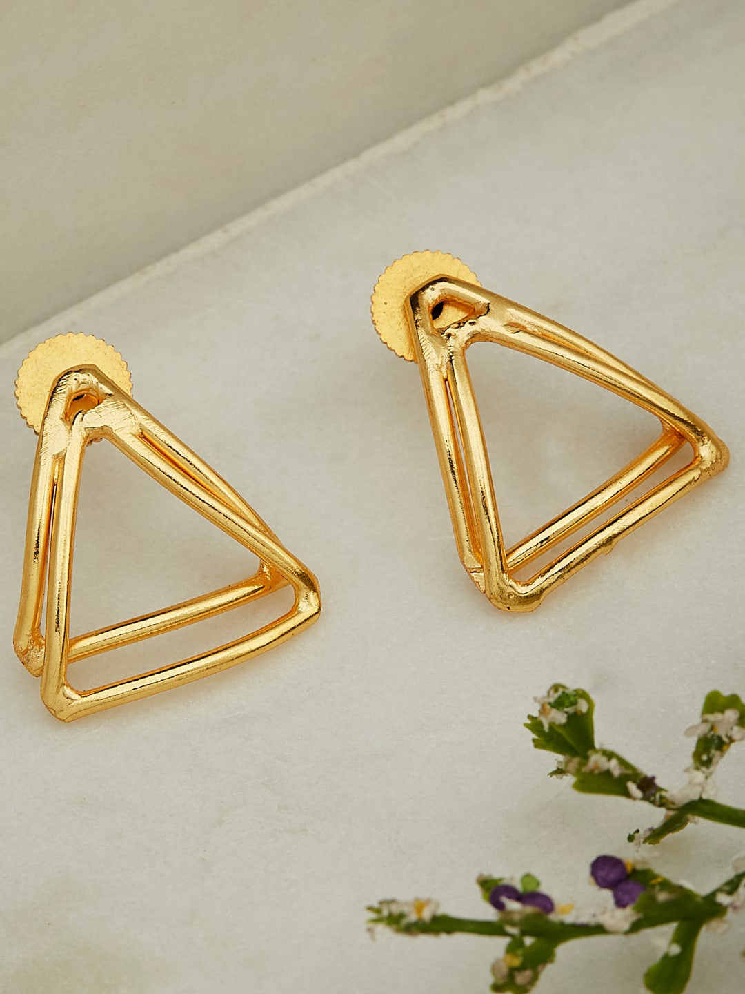 ATIBELLE Gold-Plated Triangular Shaped Stud Earrings