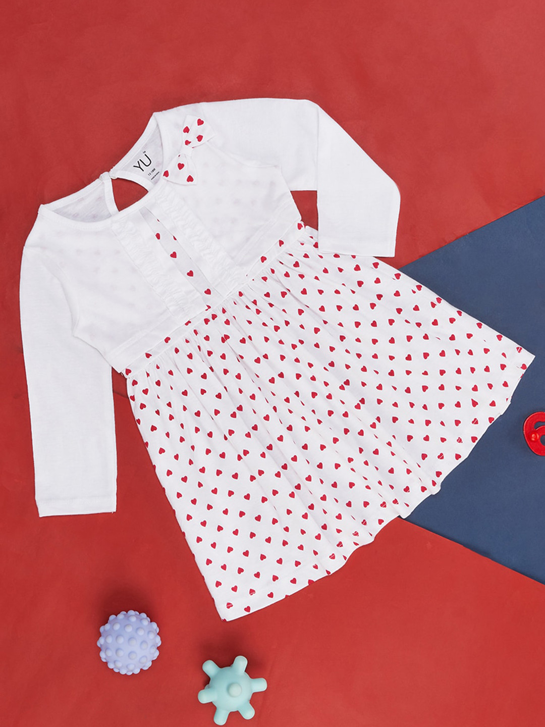 YU by Pantaloons Infant Girls Hearts Printed Pure Cotton Fit and Flare Dress