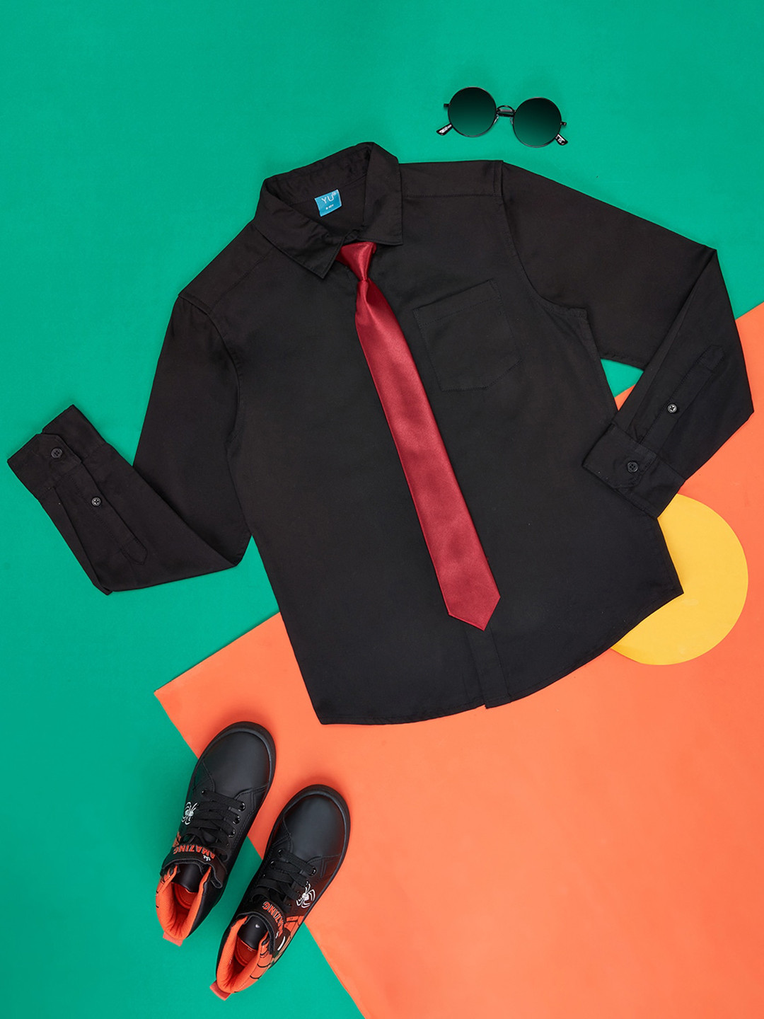 YU by Pantaloons Boys Spread Collar Opaque Pure Cotton Casual Shirt