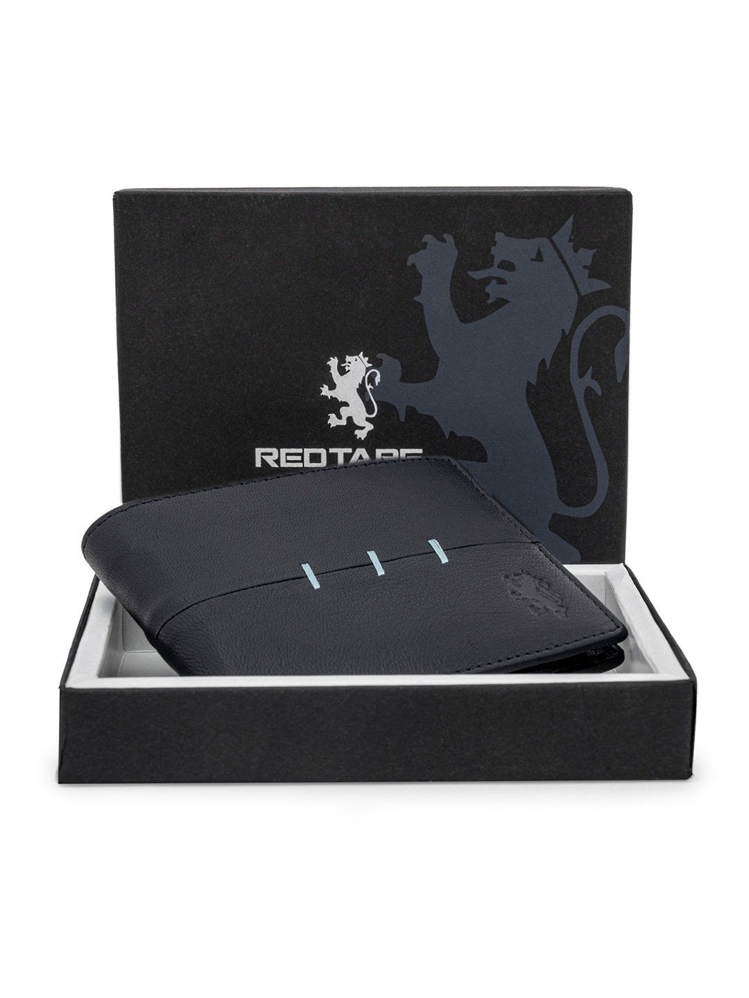 Red Tape Men Navy Blue Solid Leather Two Fold Wallet