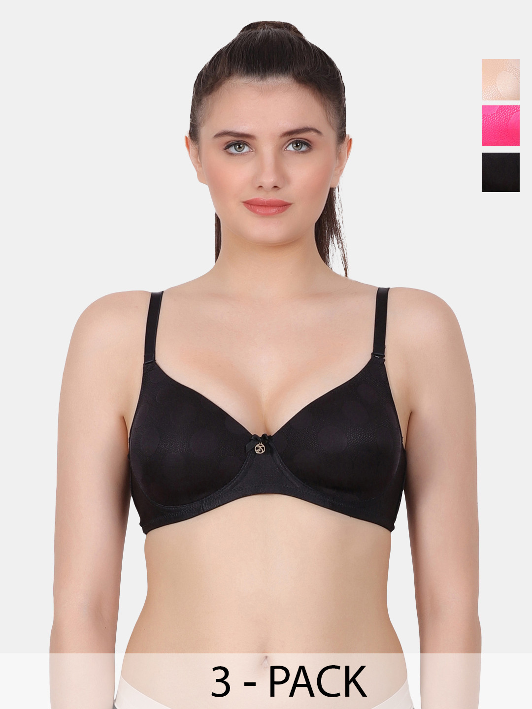 Amour Secret Black & Pink Polka Dot Bra Full Coverage Lightly Padded