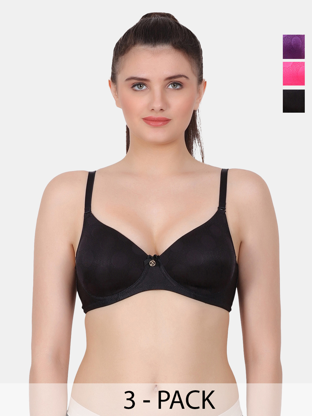 Amour Secret Black & Pink Polka Dot Bra Full Coverage Lightly Padded