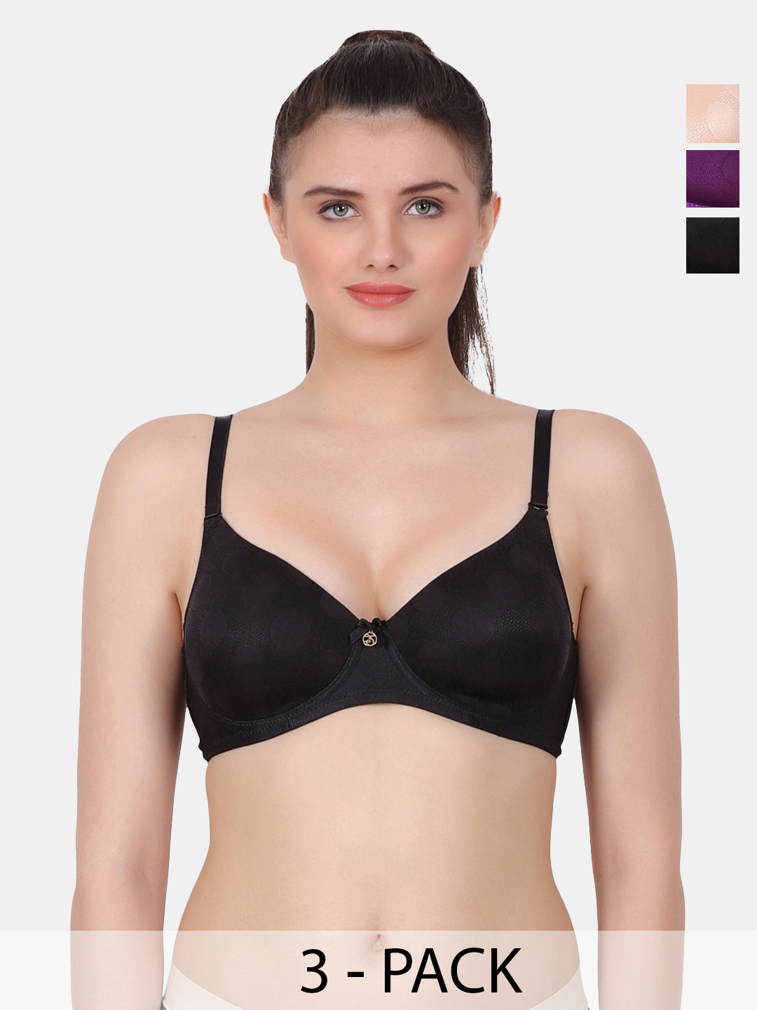 Amour Secret Black & Purple Polka Dot Bra Full Coverage Lightly Padded