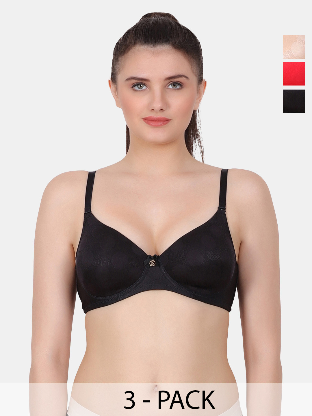 Amour Secret Black & Red Polka Dot Bra Full Coverage Lightly Padded