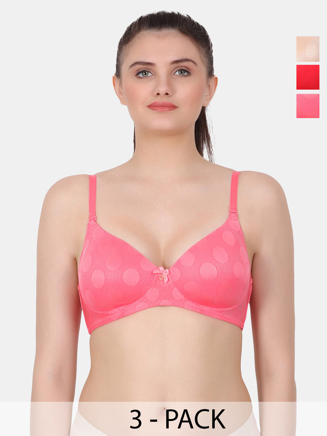 Amour Secret Coral & Red Polka Dot Bra Full Coverage Lightly Padded