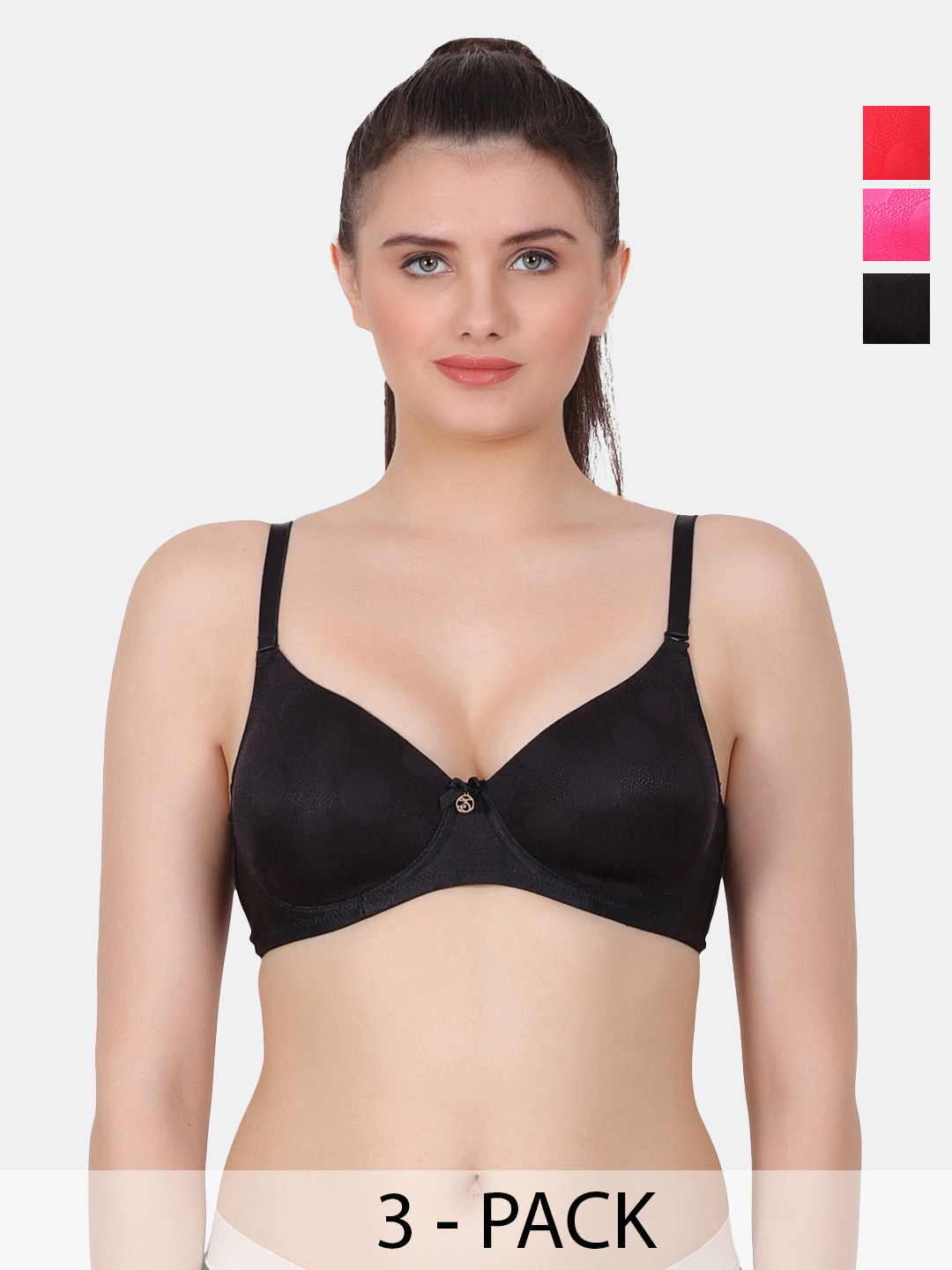 Amour Secret Black & Pink Polka Dot Bra Full Coverage Lightly Padded