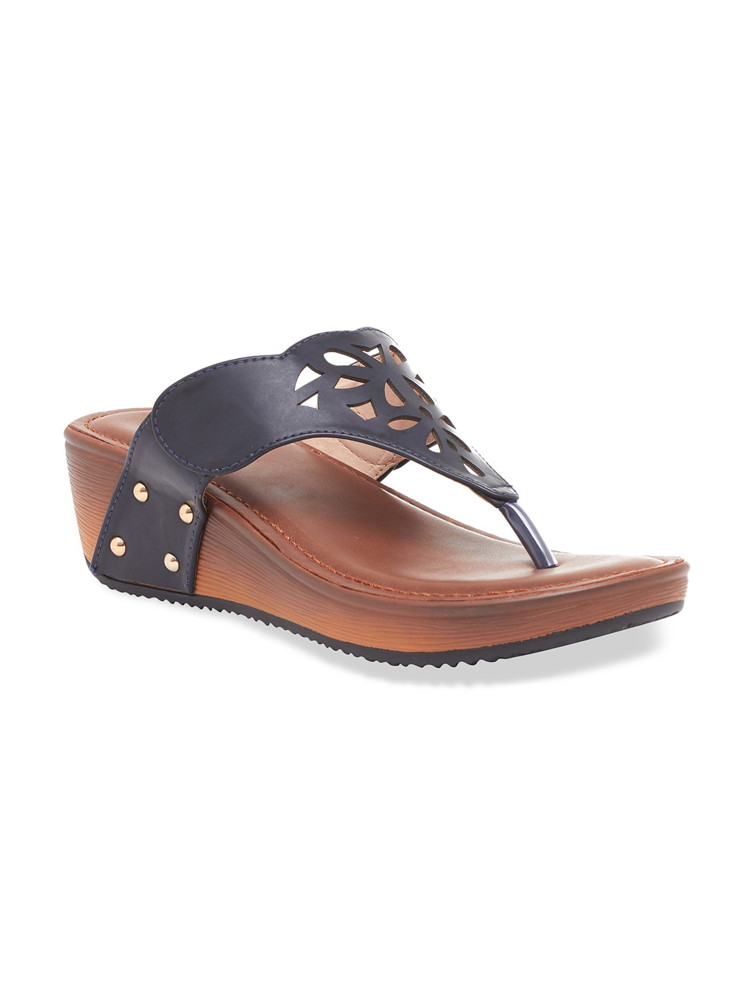 Wet Blue Women Navy Blue & Brown Solid Sandals