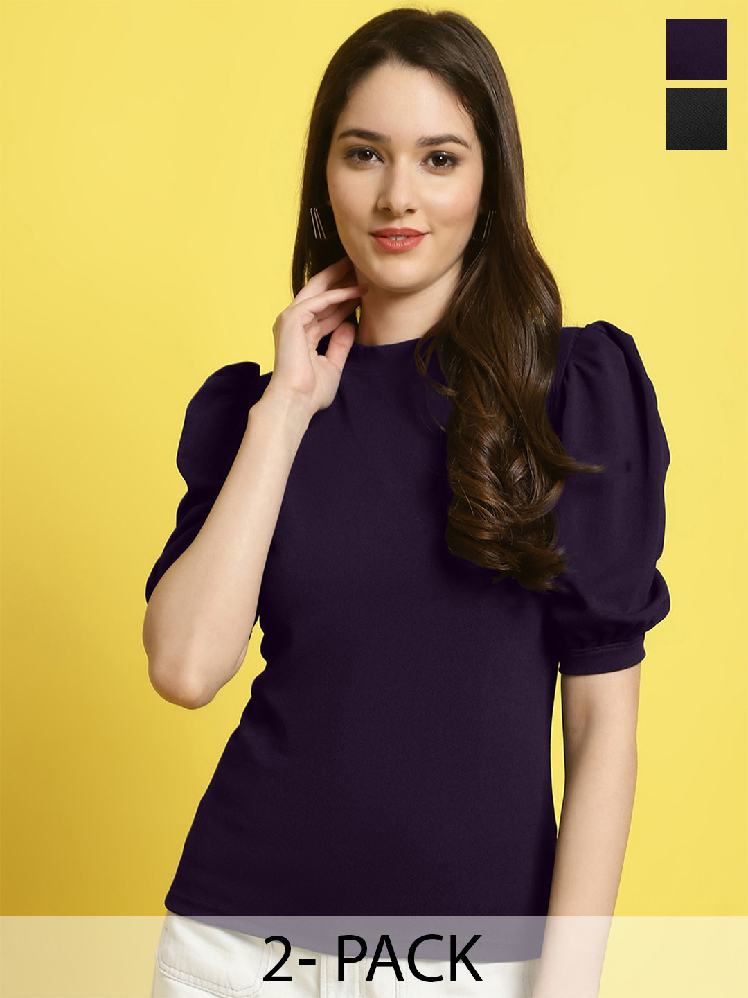 Fabflee Pack Of 2 Puff Sleeve Tops