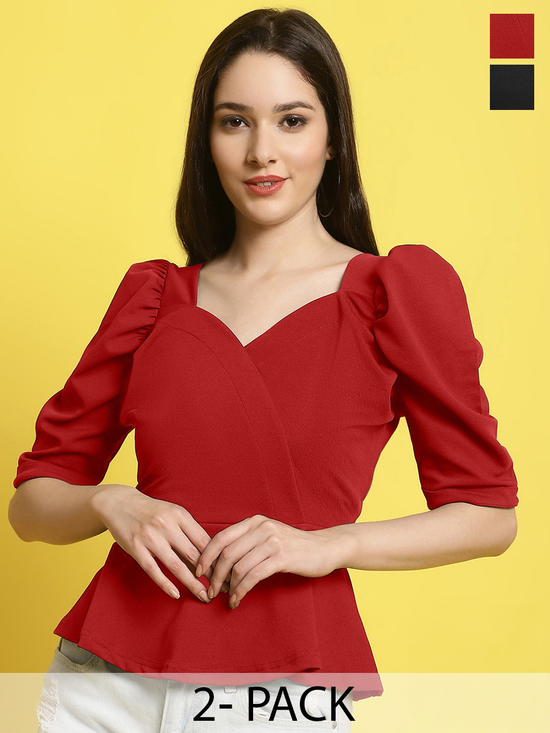 Fabflee Pack Of 2 Puff Sleeves Top