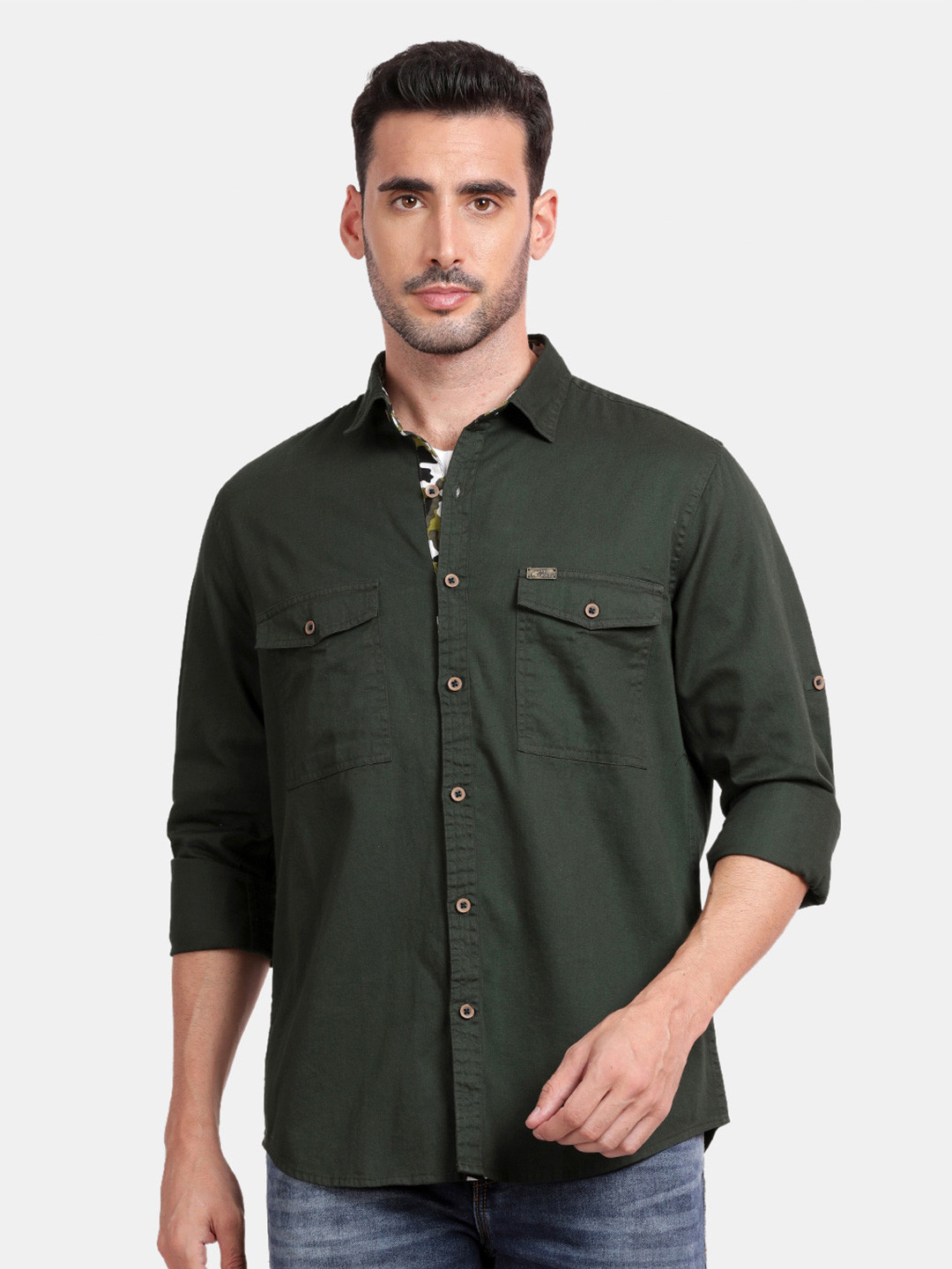 RUG WOODS Classic Spread Collar Opaque Cotton Casual Shirt