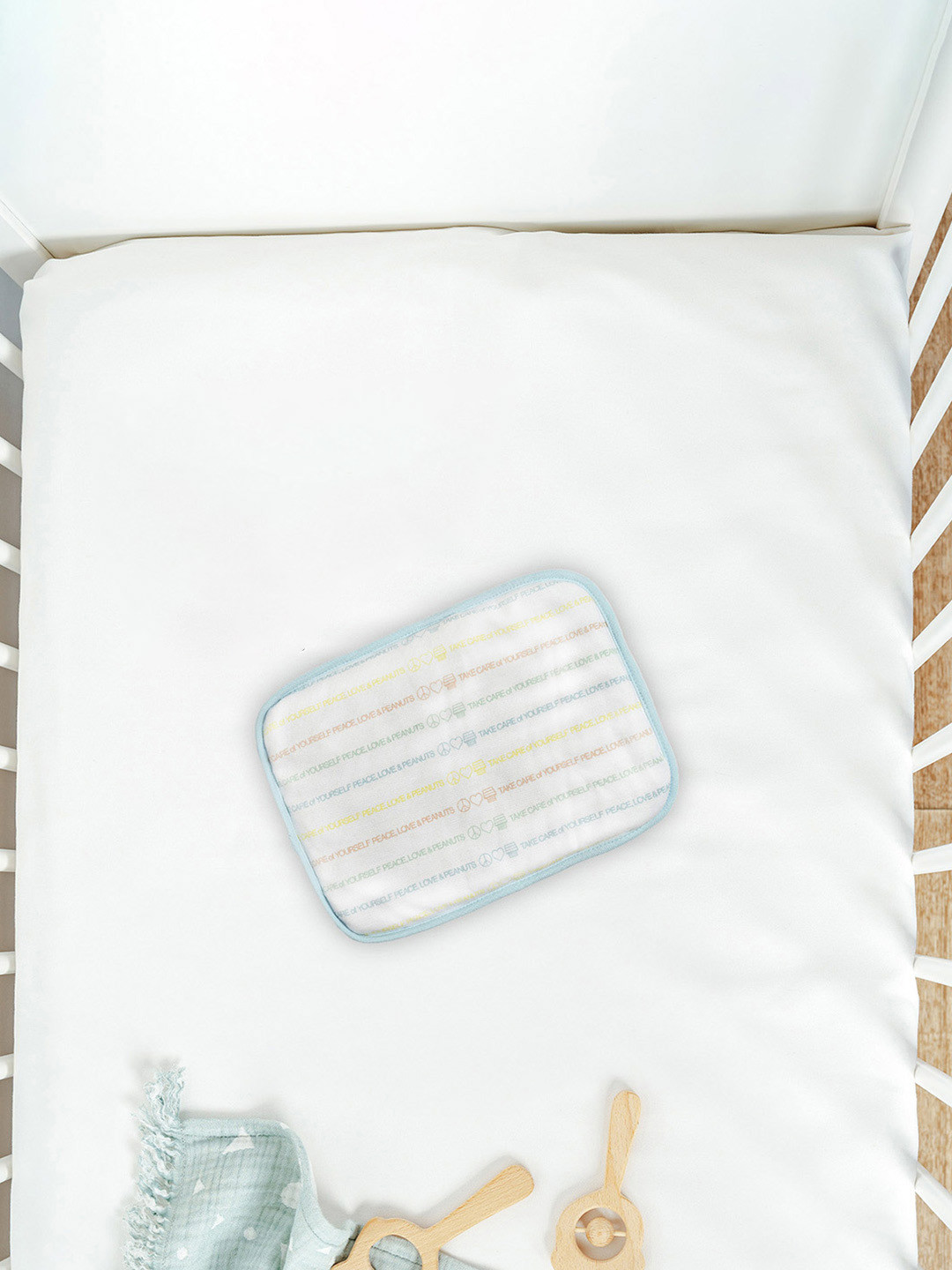 MiArcus Peanuts Printed White Solid Cotton Medium Mustard Seeds Baby Pillow-21 x 28 cm