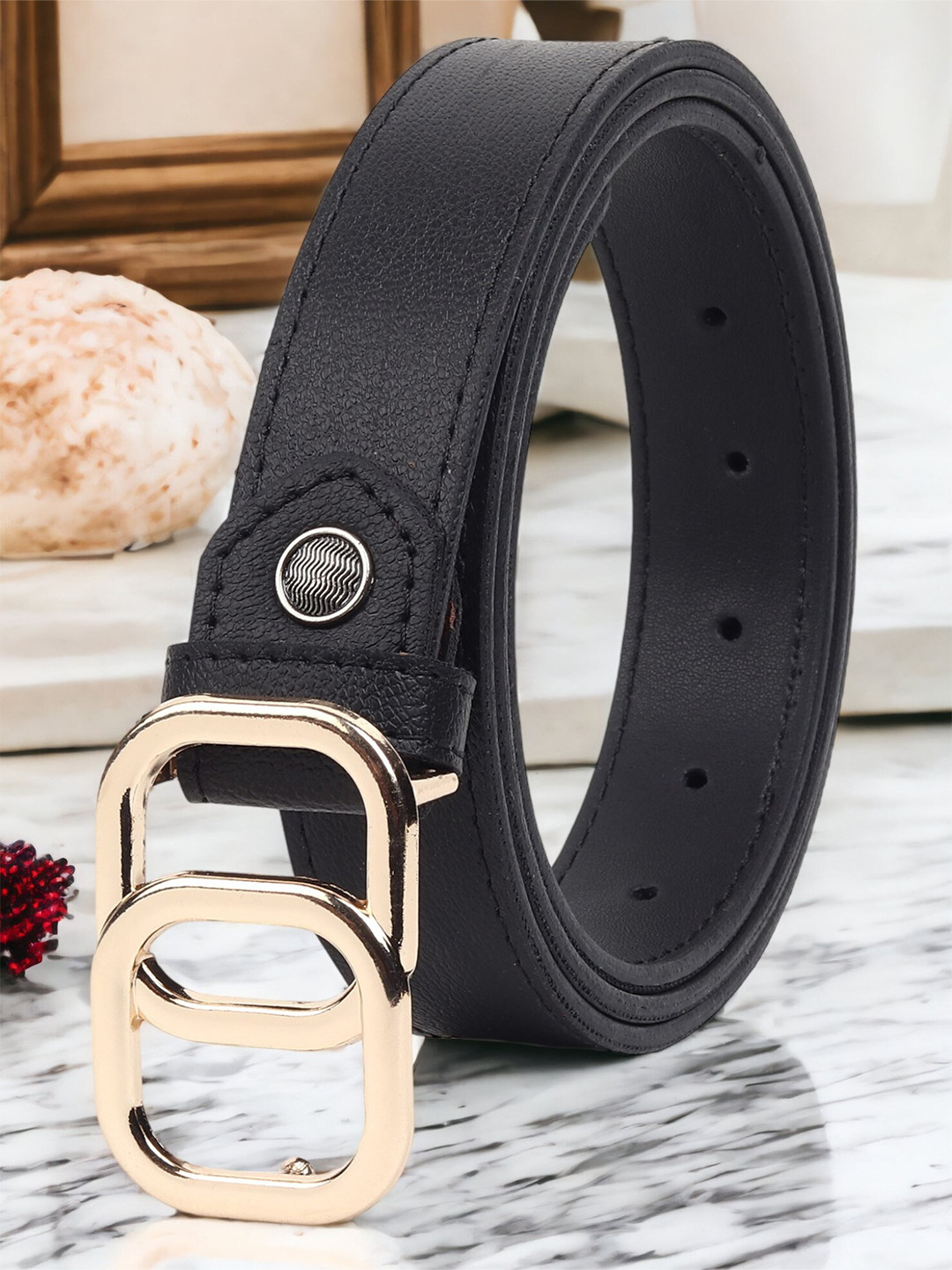 ZORO Women Textured Vegan Leather Slider Buckle Closure Belt