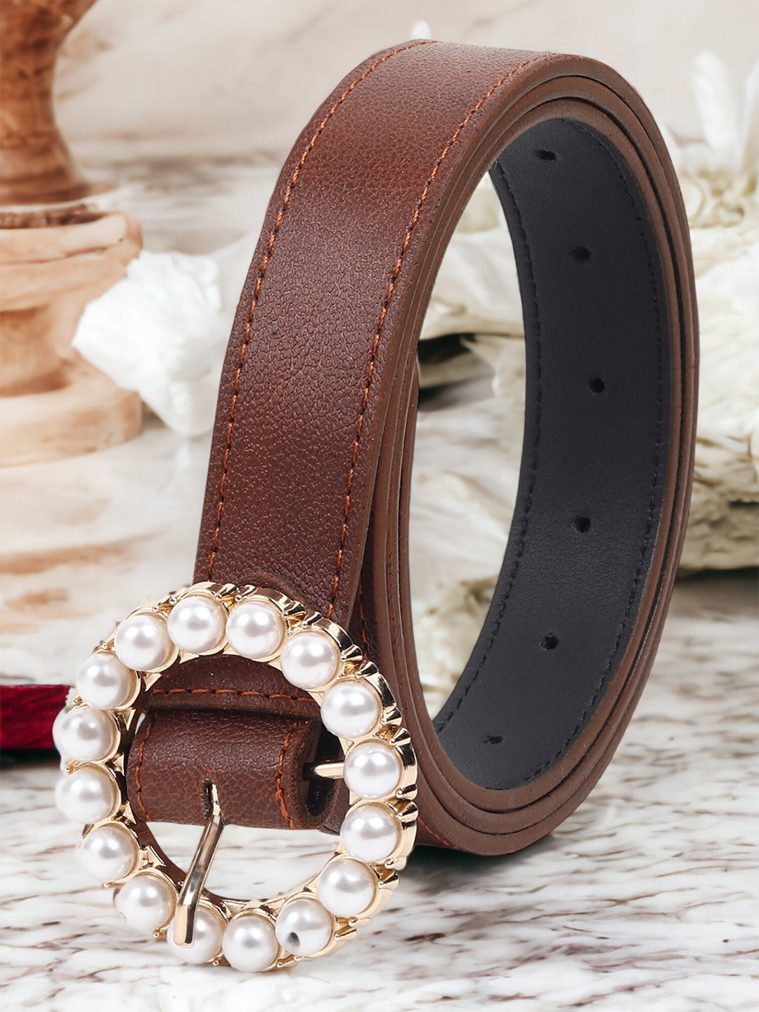 ZORO Women Textured Vegan Leather Tang Closure Belt