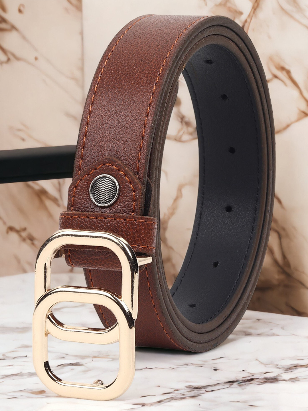 ZORO Women Textured Slider Buckle Vegan Leather Belt