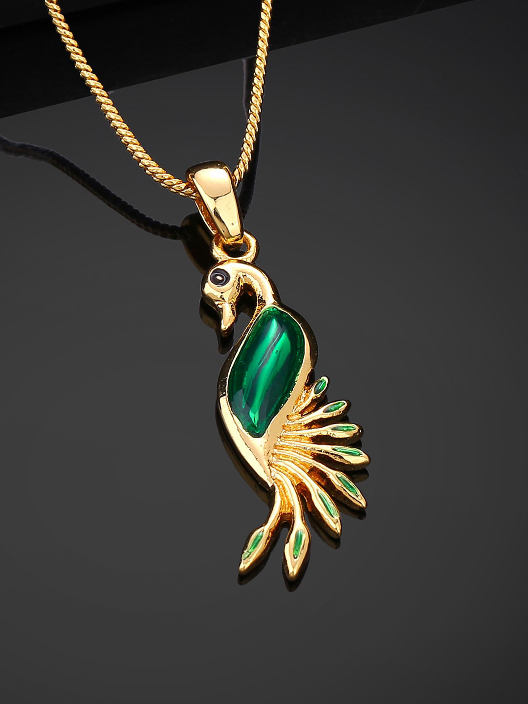 Estele Gold-plated Enamelled Peacock-shaped Pendant With Chain