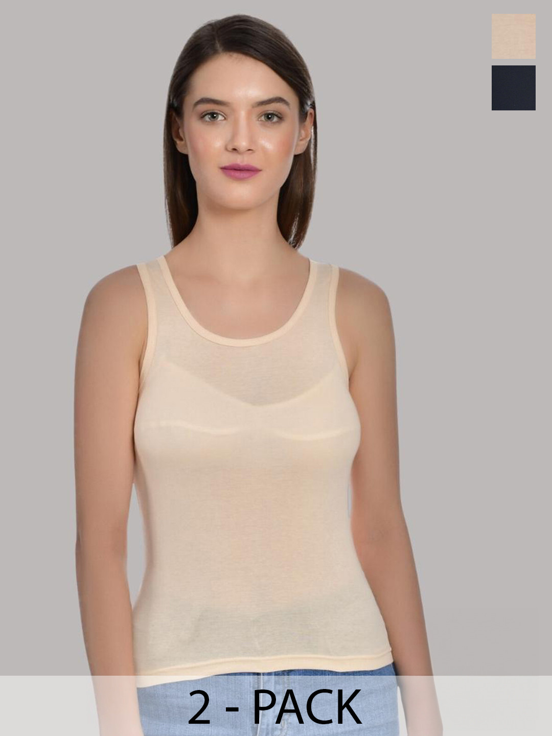 Aimly Pack Of 2 Round Neck Racerback Cotton Camisoles