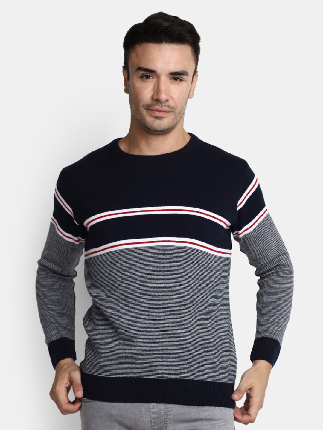 V-Mart Colourblocked Cotton Pullover