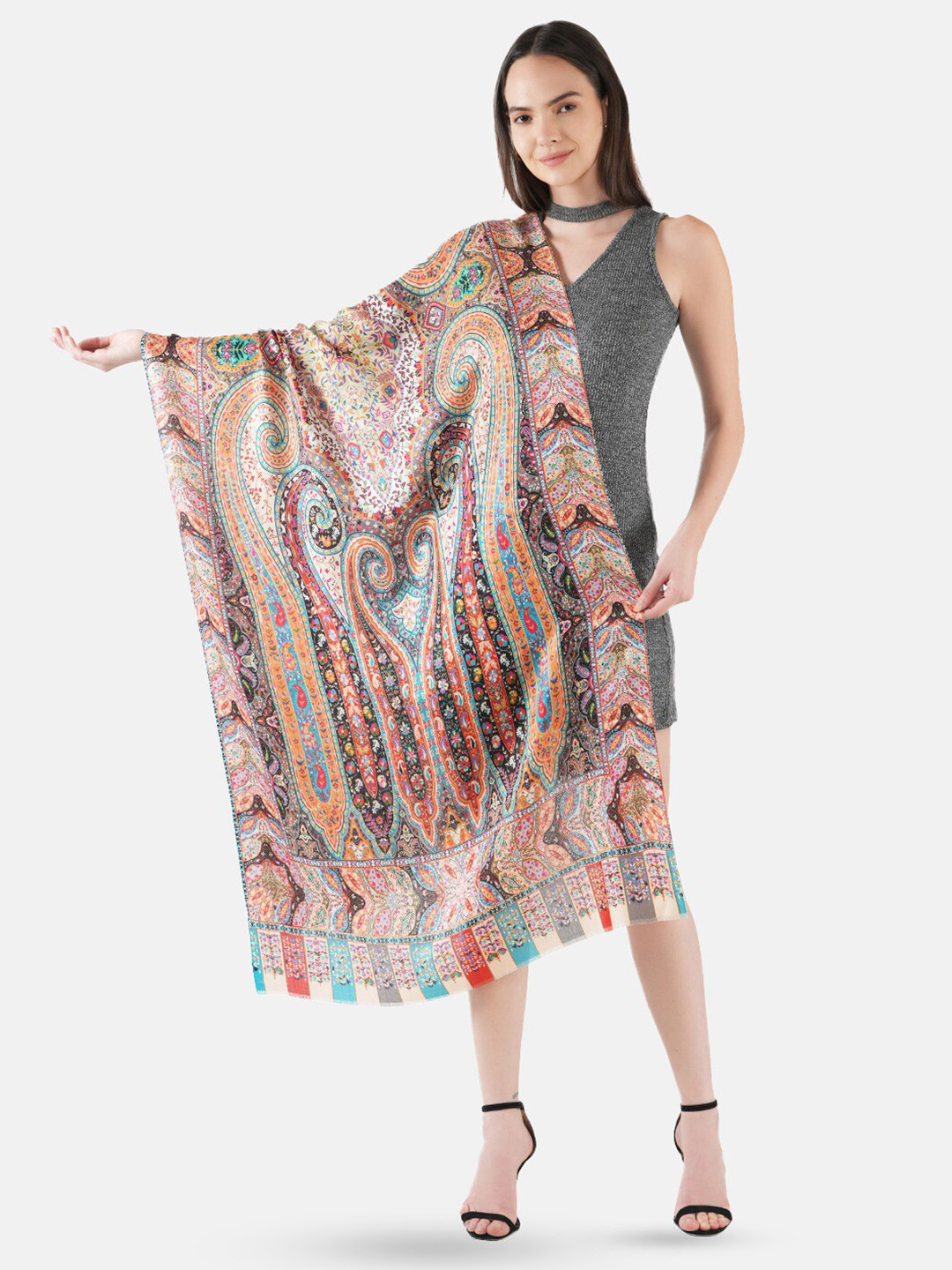 MUFFLY Women Kalmakari Printed Bamboo Silk Shawl