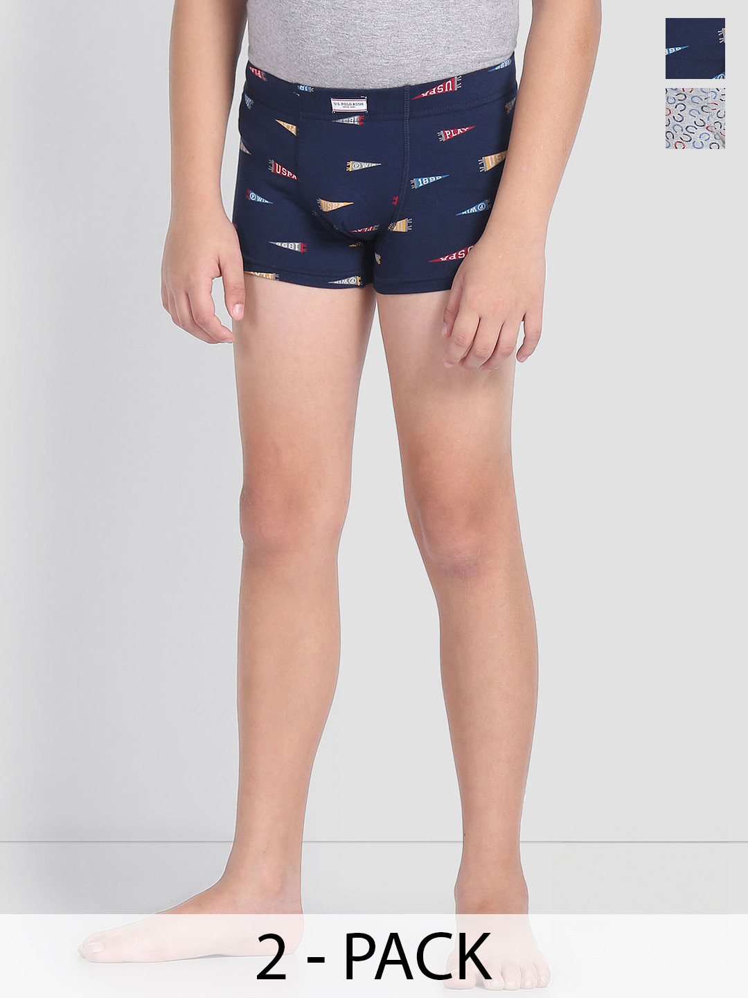 U.S. Polo Assn. Boys Pack Of 2 Printed Cotton Spandex OKT01 Trunks