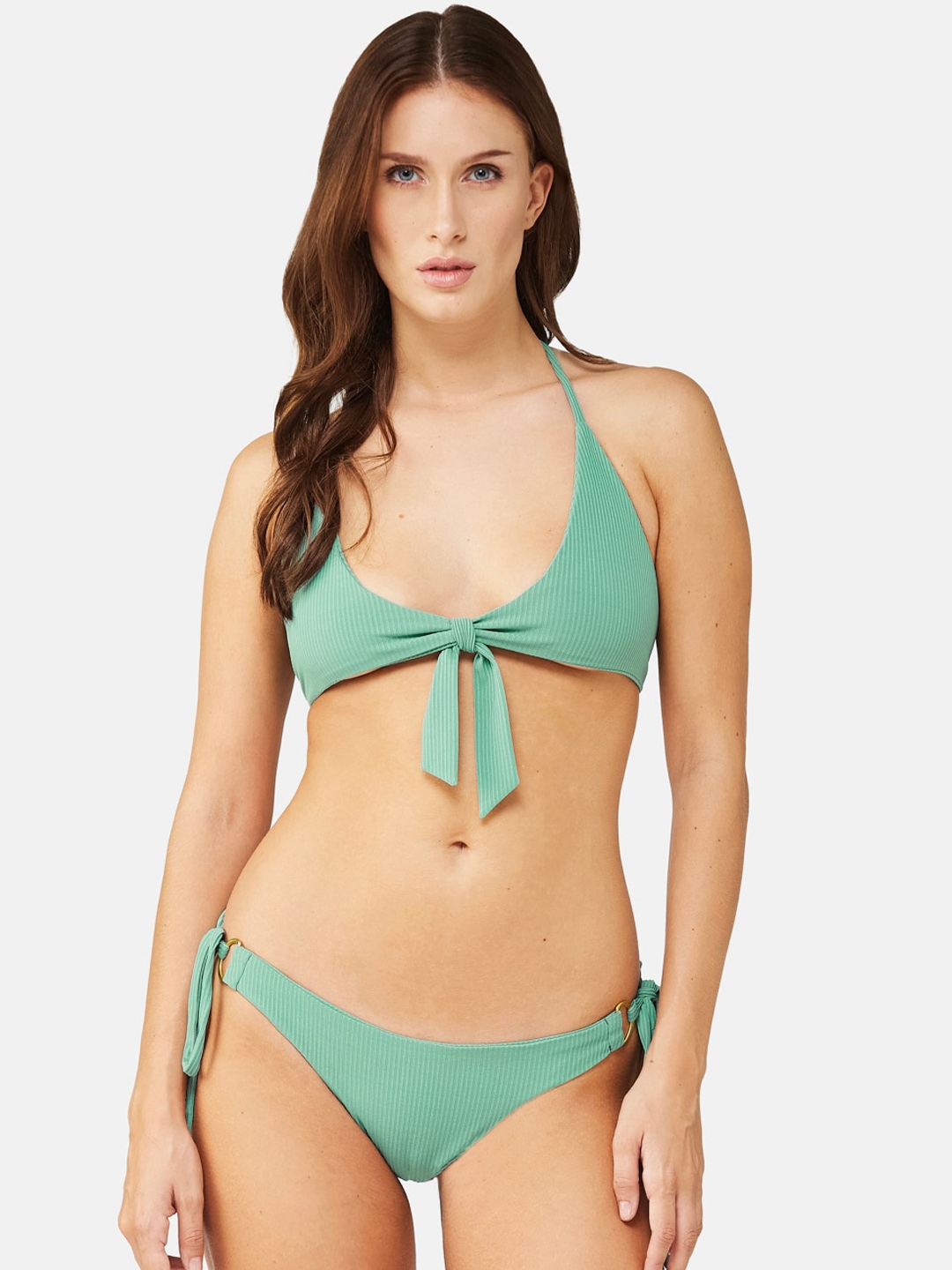 Nike Swimming animal tape bikini top in green