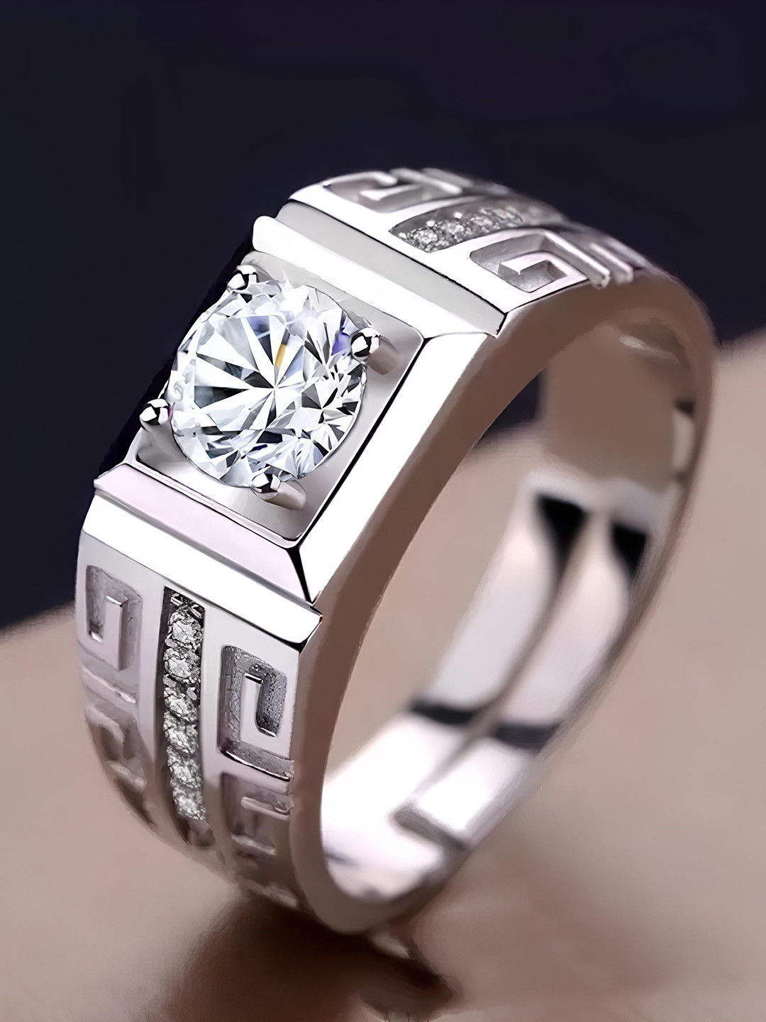 KARISHMA KREATIONS Men Silver-Plated Stainless Steel AD-Stone Studded Finger Ring