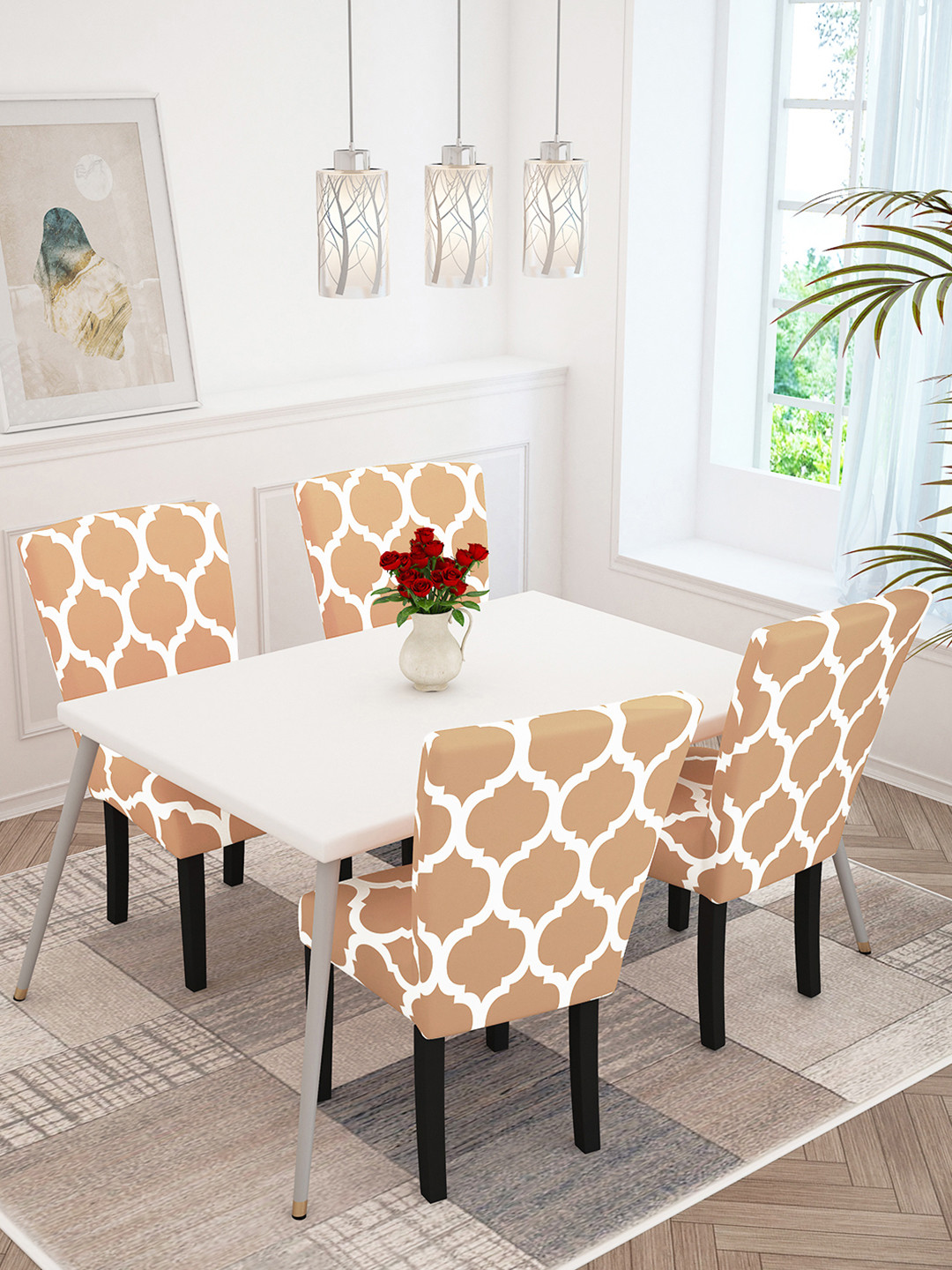 Story@home 4Pcs Orange Motif Printed Chair Covers