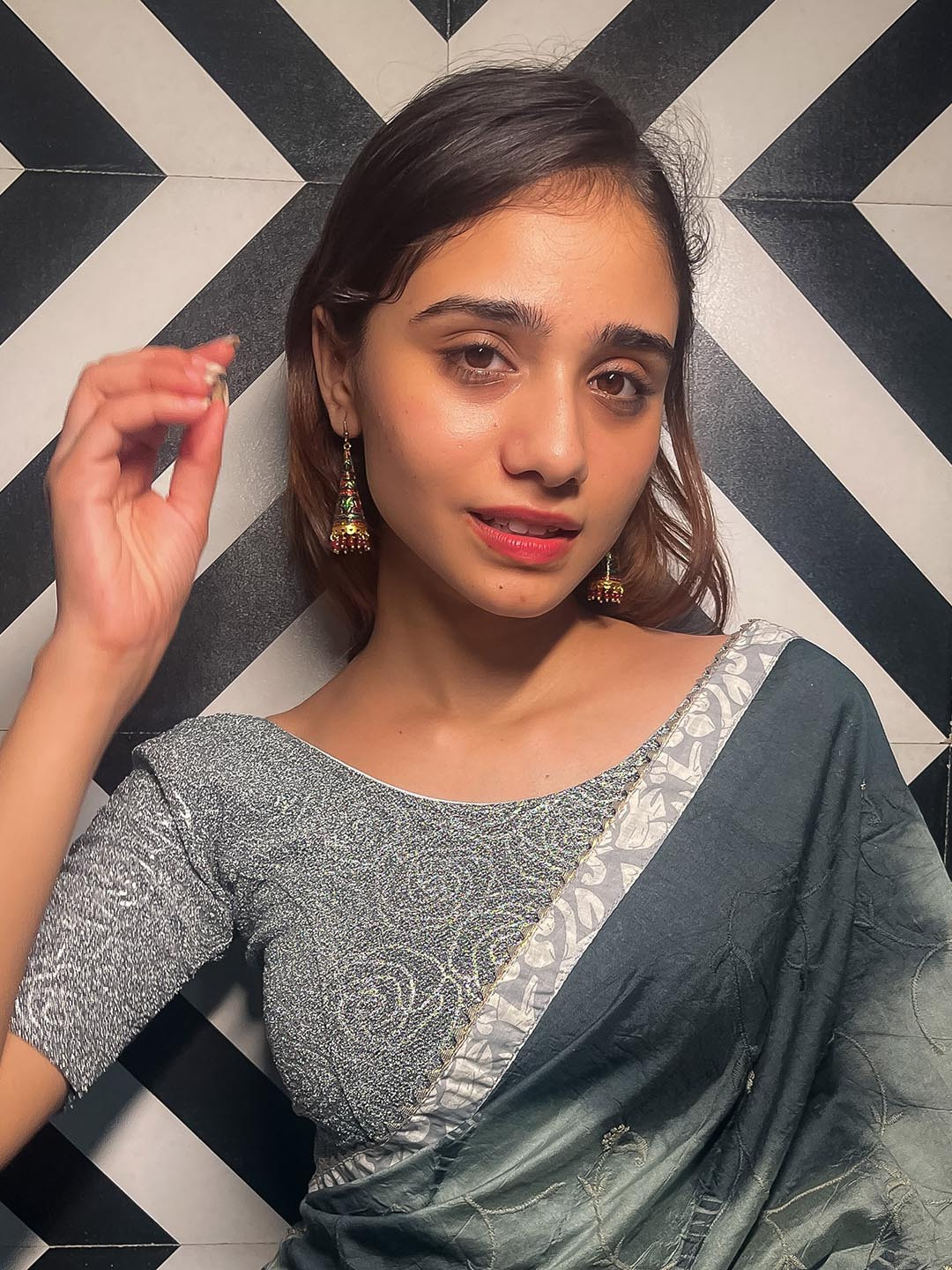 Bindigasm's Advi Metallic Zari Rose Embossed Woven-Design Stretchable Saree Blouse