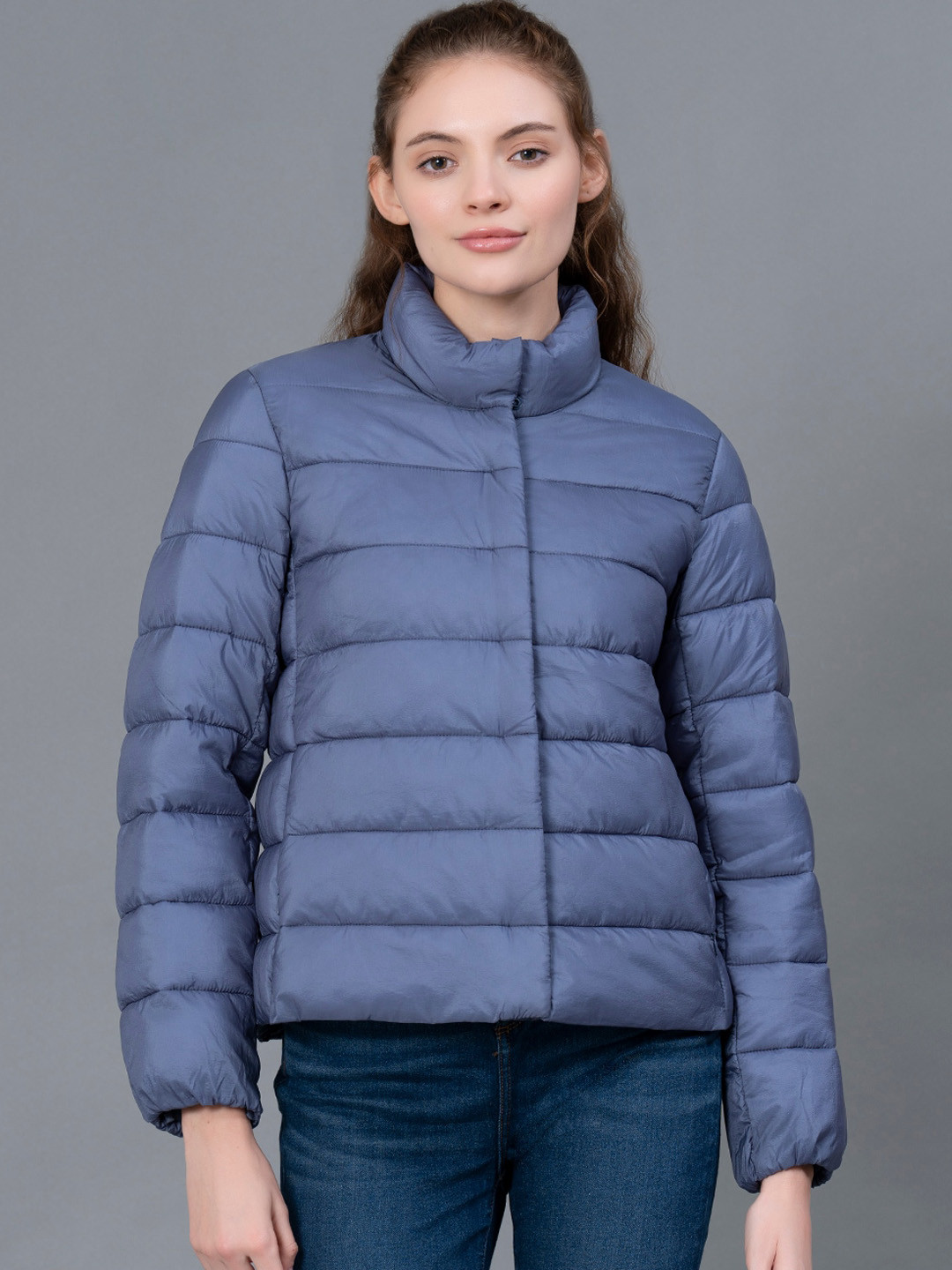 Red Tape Mock Collar Long Sleeve Zip Detail Puffer Jacket