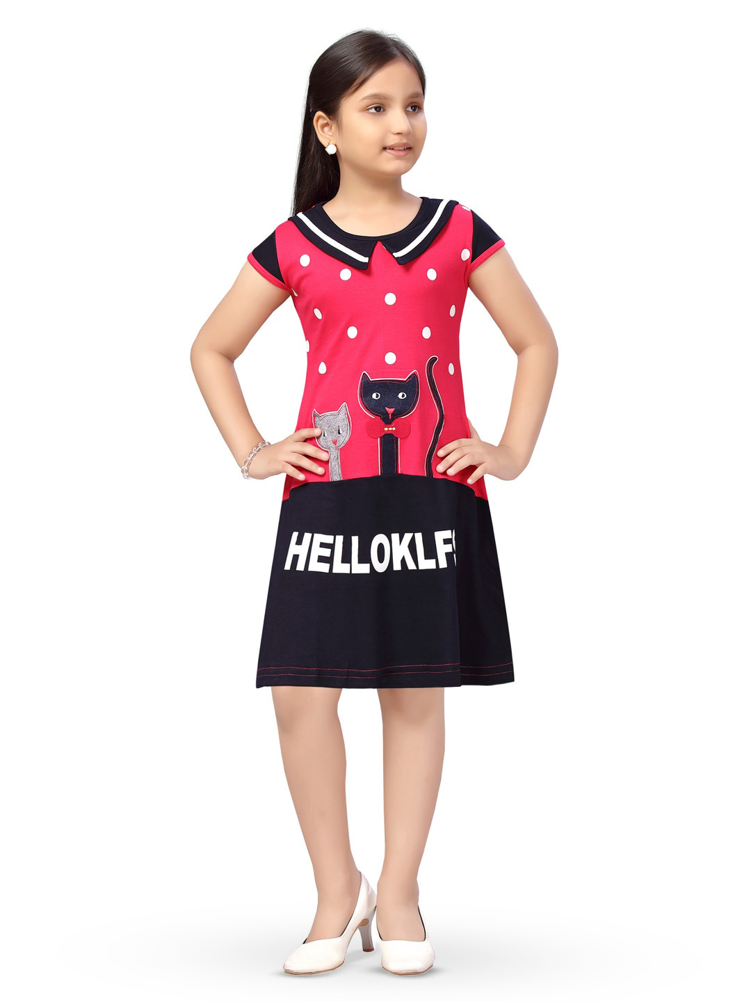 Aarika Girls Typography Printed Peter Pan Collar A-Line Dress