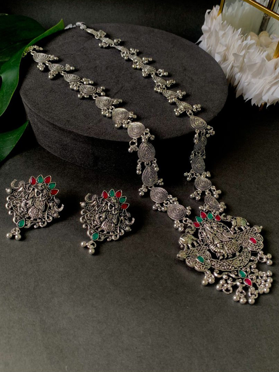 I Jewels Silver-Plated Radha Krishna Jewellery Set