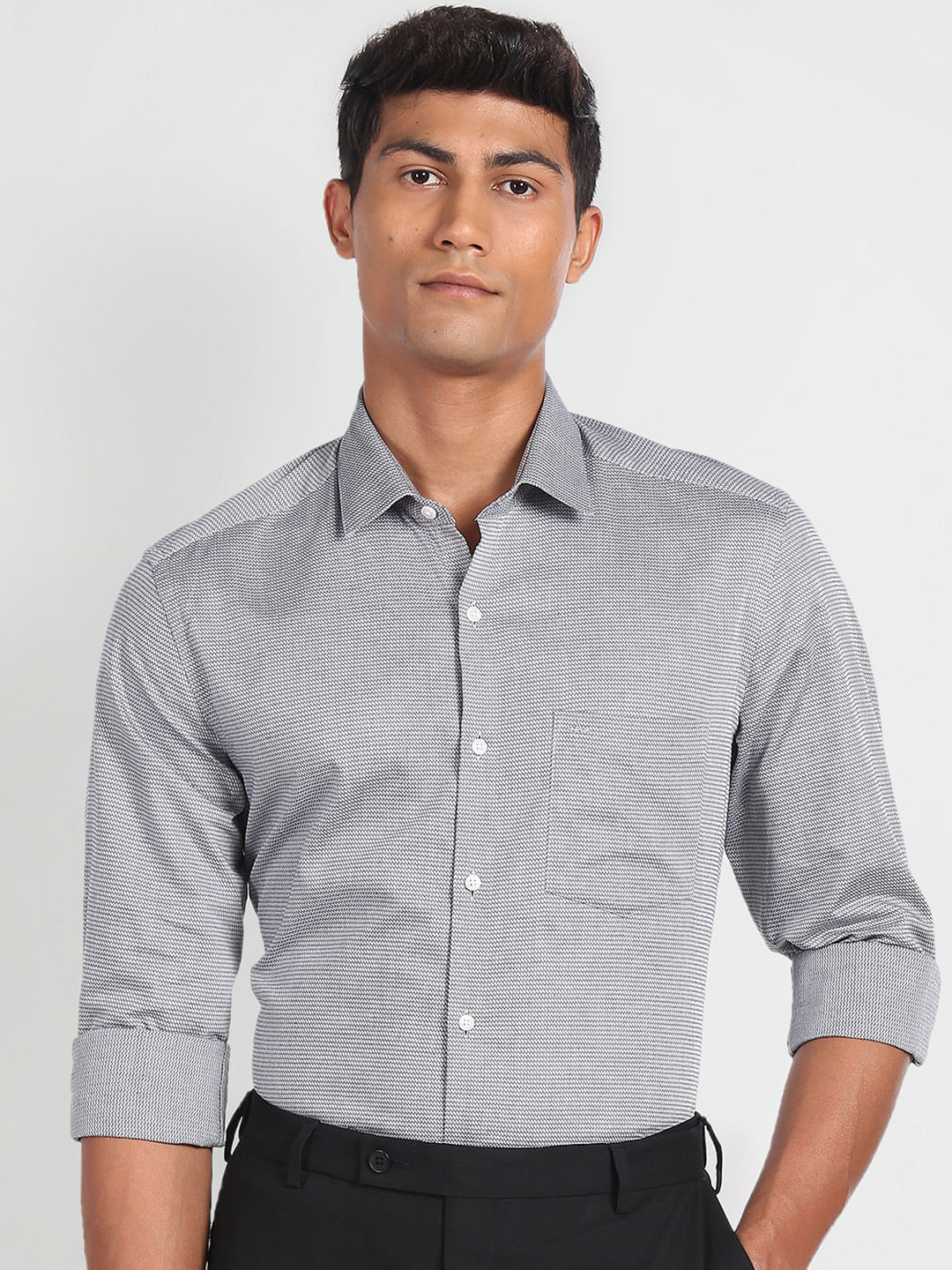 Arrow Slim Fit Self Designed Spread Collar Pure Cotton Formal Shirt