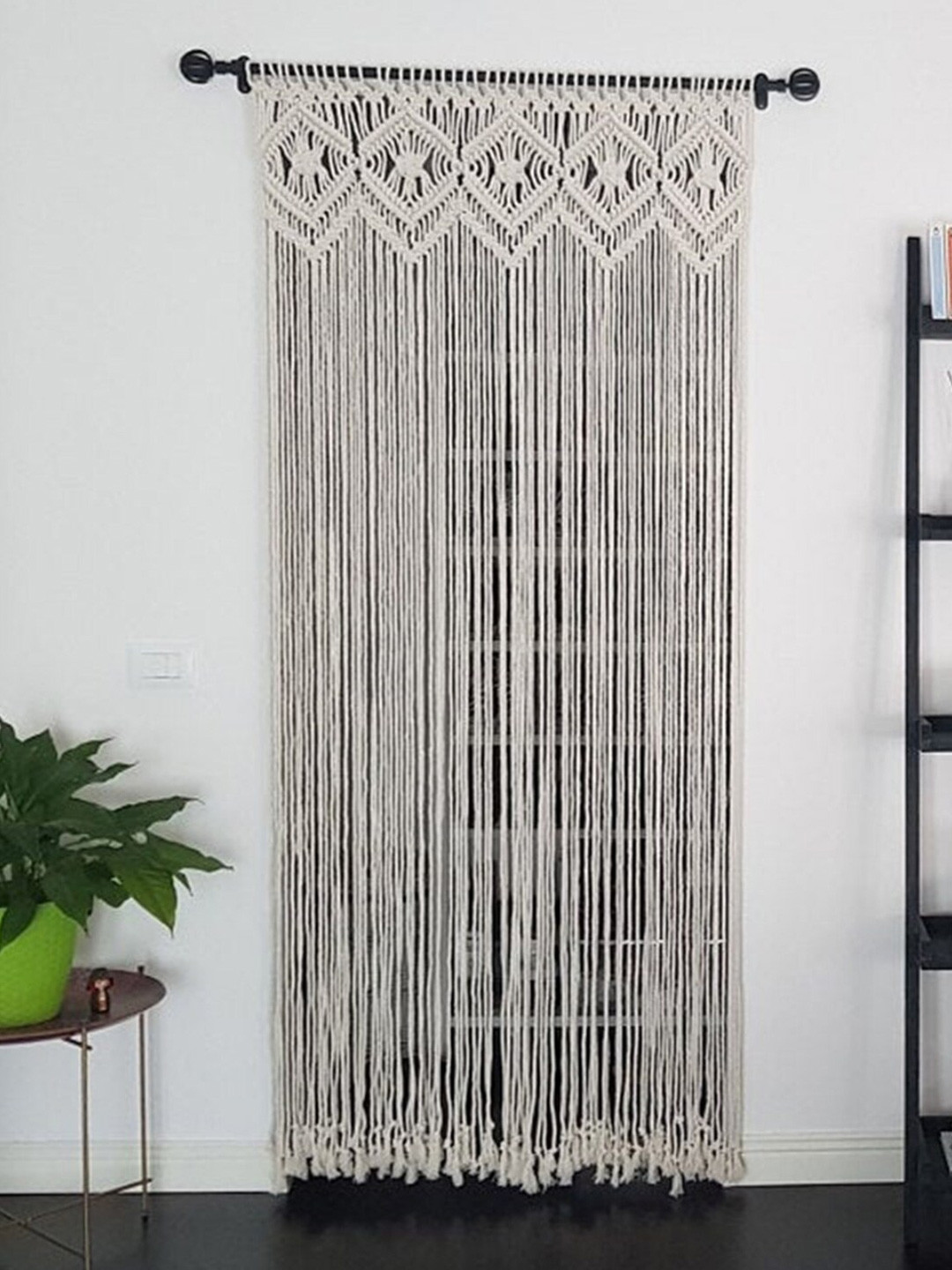 ecofynd Macrame Off White Sheer Cotton Door Rope Curtain