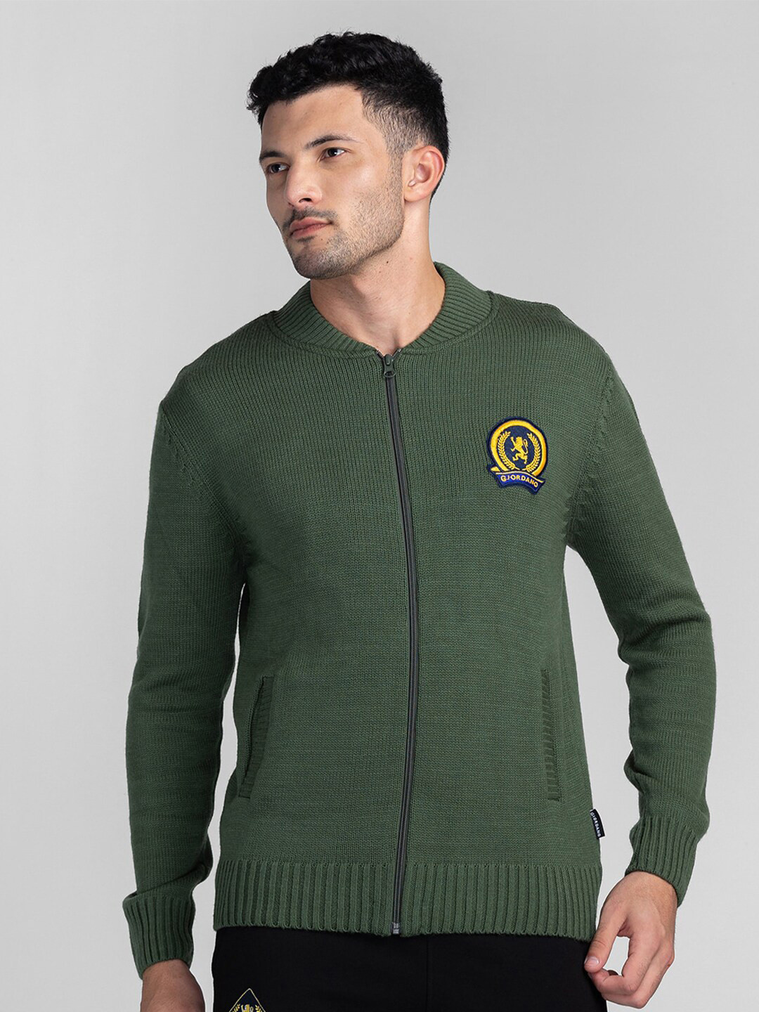 GIORDANO Ribbed Stand Collar Acrylic Cardigan Sweater