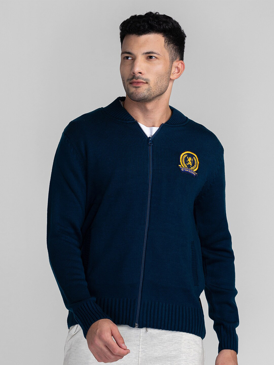 GIORDANO Mock Collar Ribbed Acrylic Cardigan