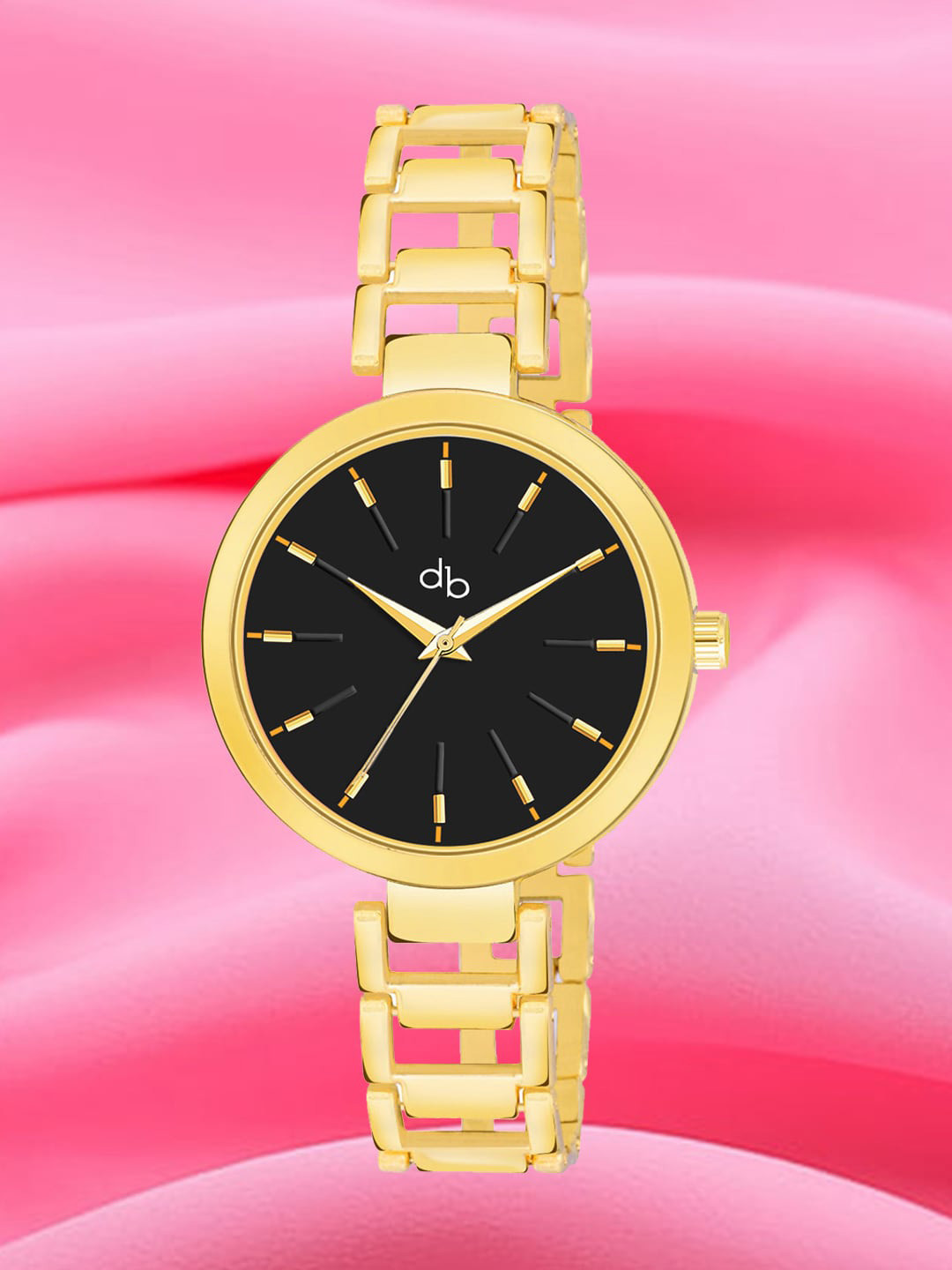 DressBerry Black Women Textured Dial & Metal Straps Analogue Watch HOBDB-183-GD