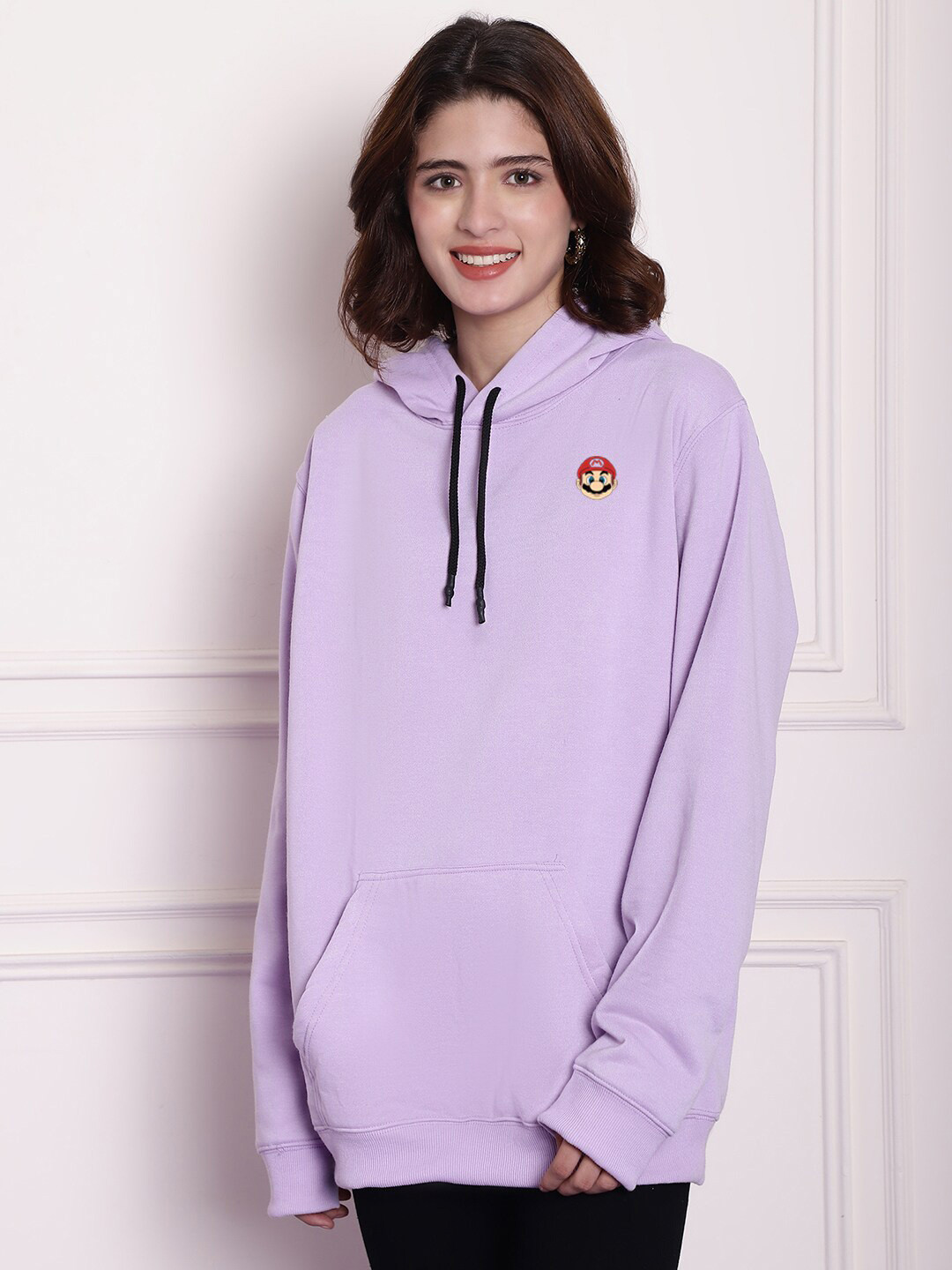 Imsa Moda Typography Printed Hooded Oversized Fleece Pullover Sweatshirt