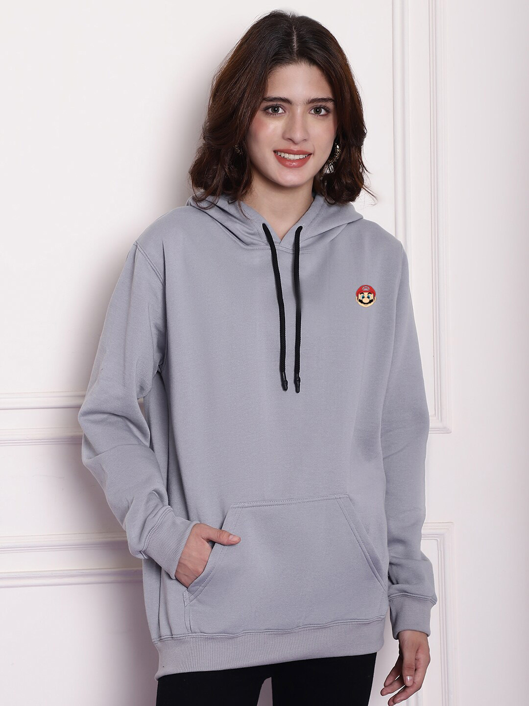 Imsa Moda Mario Printed Long Sleeves Fleece Hooded Oversized Pullover Sweatshirt