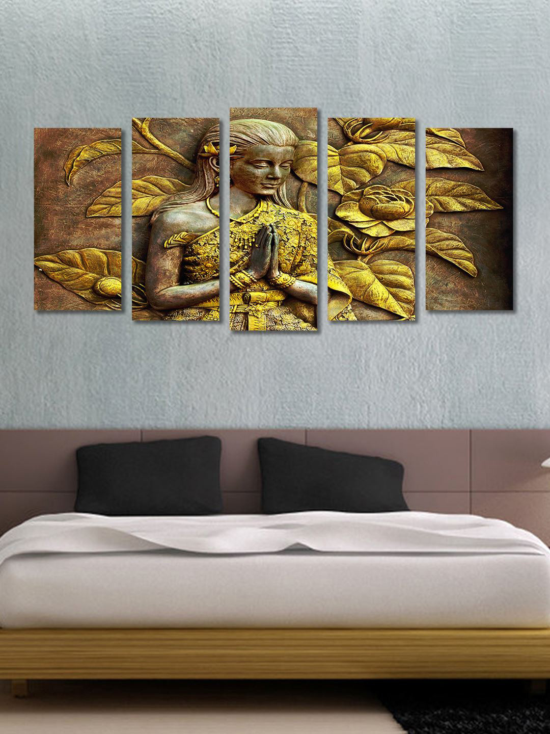 999Store Set of 5 Gold and Brown Abstract Girl Wall Art