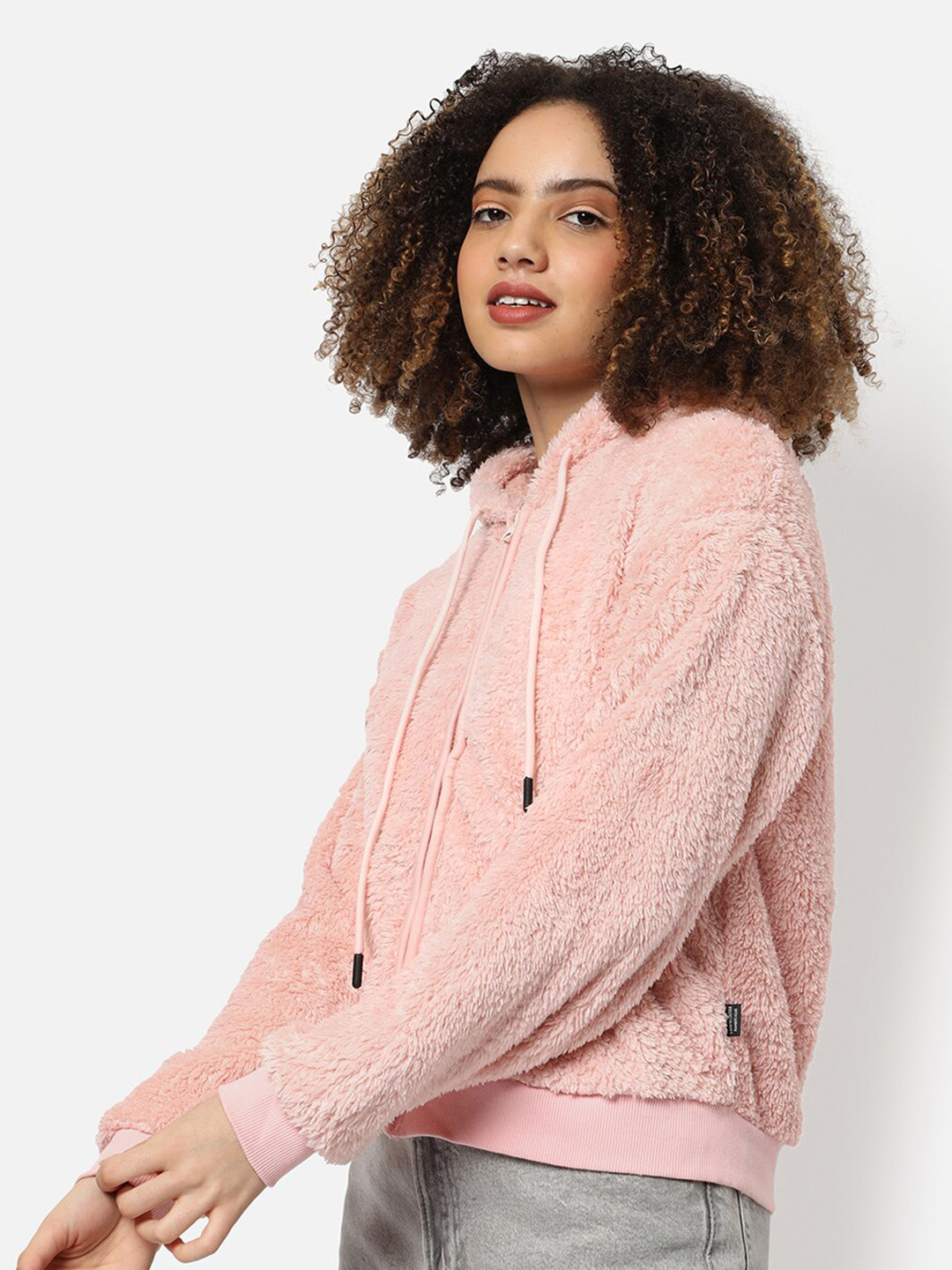 Campus Sutra Self Design Cotton Hooded Sweatshirt