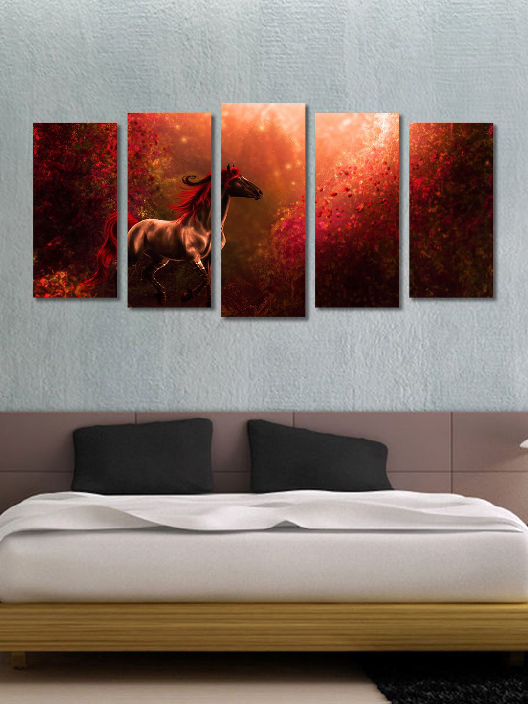 999Store Set of 5 Brown and Red Abstract Horse Wall Art